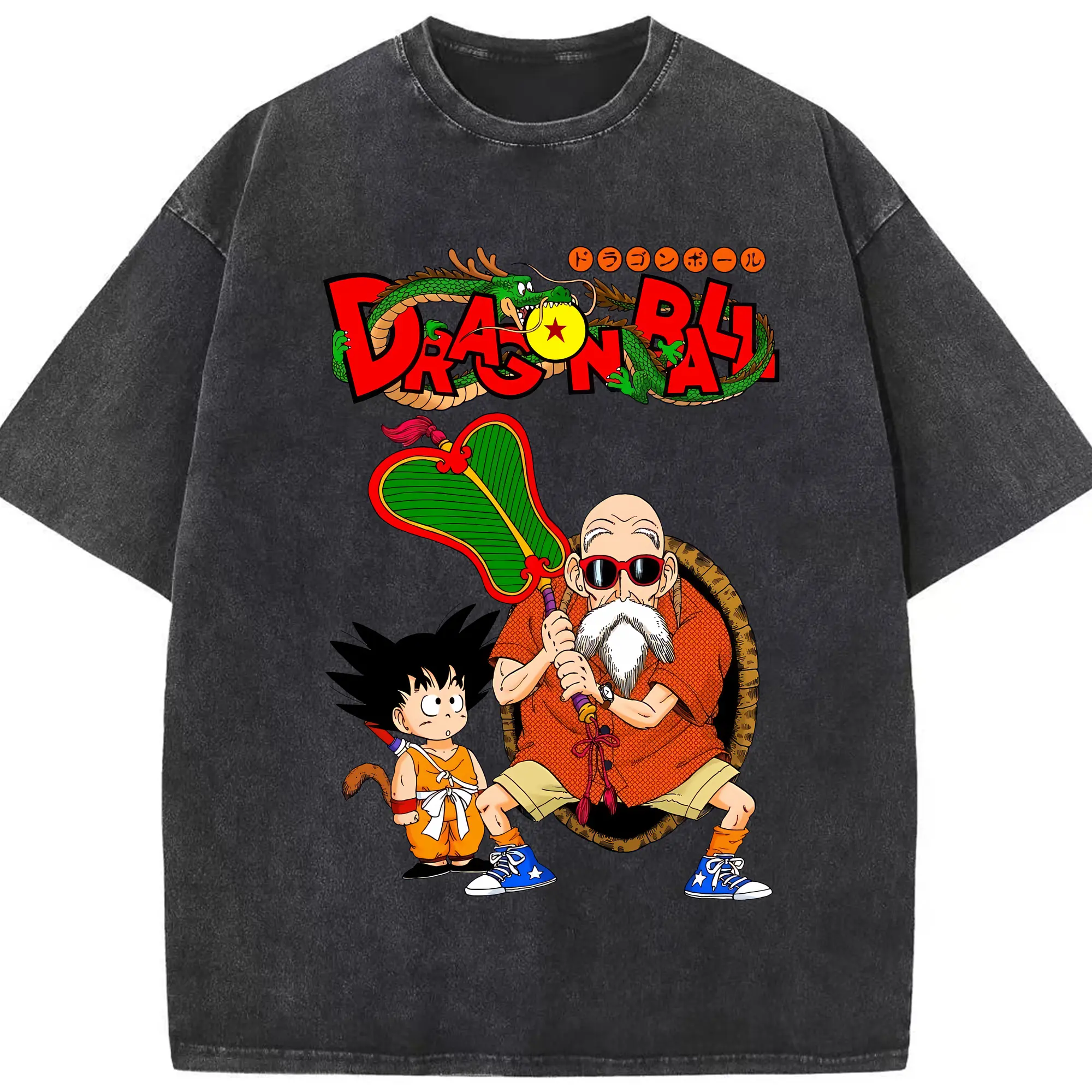 ドラゴンボール グッズ 亀仙人 - 綿100％ ヴィンテージ風 半袖Tシャツ ・ フロントプリント ・ 柔らか肌触り ・ 通気性 快適 ・ スポーツ カジュアル 外出用