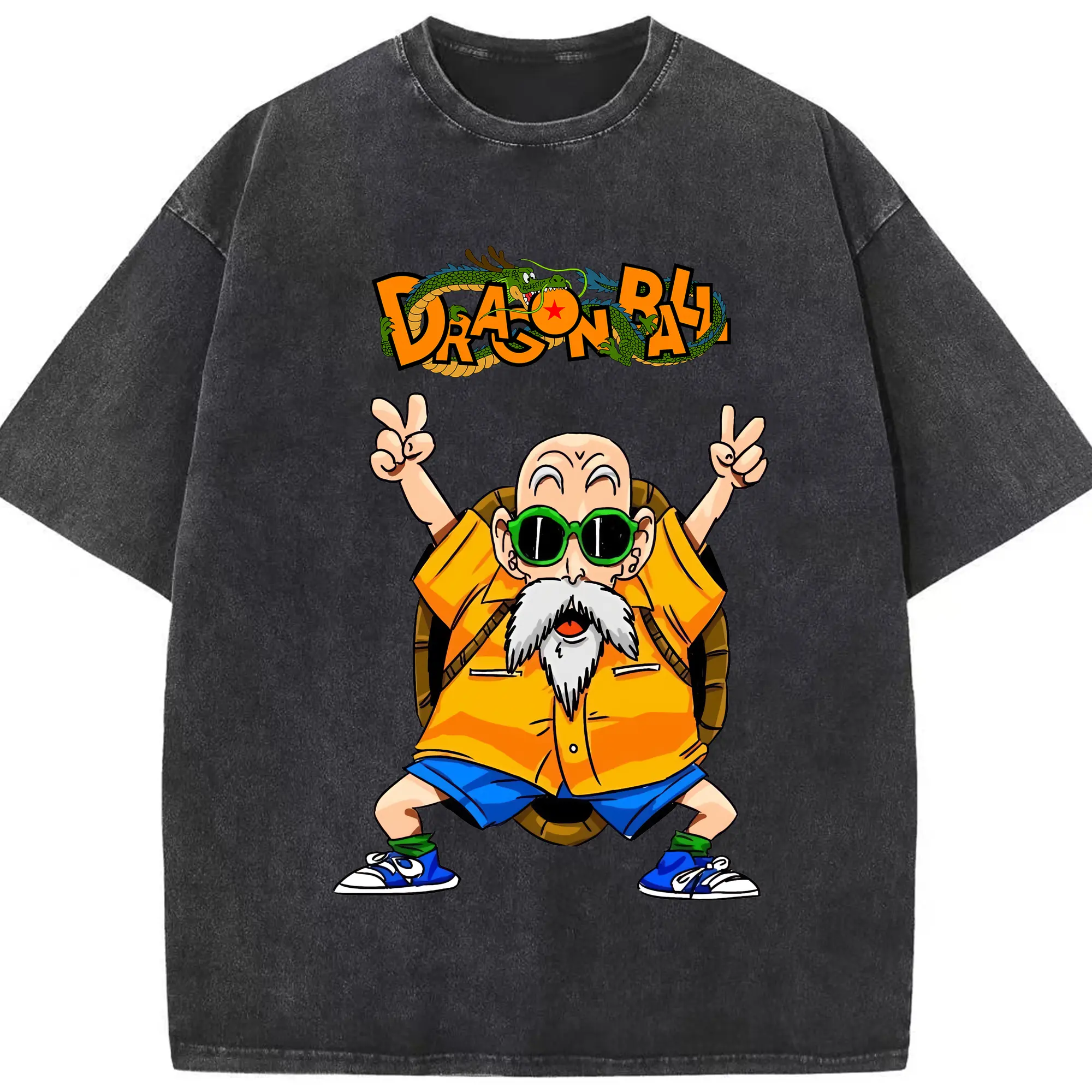 ドラゴンボール グッズ 亀仙人 - 綿100％ ヴィンテージ風 半袖Tシャツ ・ フロントプリント ・ 柔らか肌触り ・ 通気性 快適 ・ スポーツ カジュアル 外出用