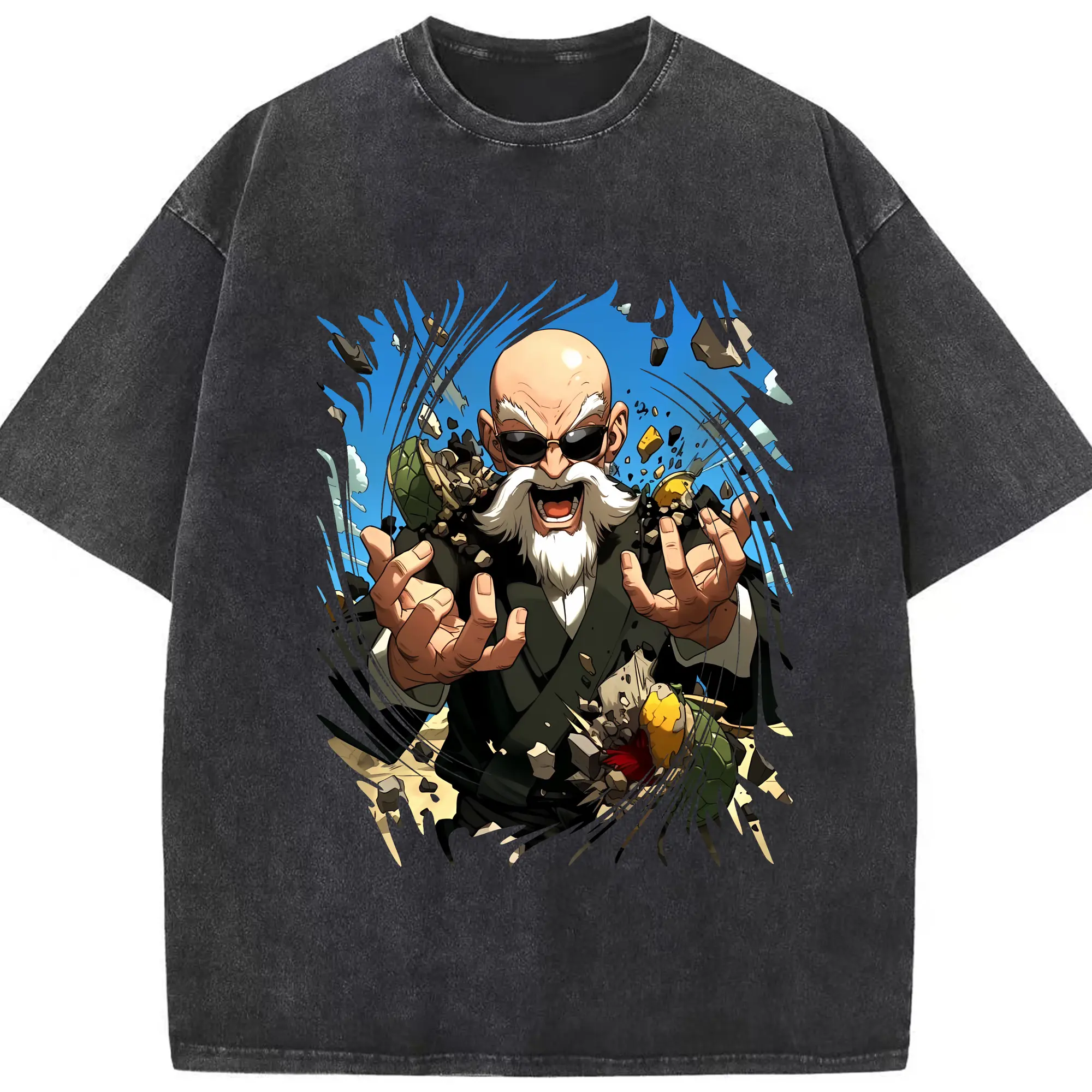 ドラゴンボール グッズ 亀仙人 - 綿100％ ヴィンテージ風 半袖Tシャツ ・ フロントプリント ・ 柔らか肌触り ・ 通気性 快適 ・ スポーツ カジュアル 外出用