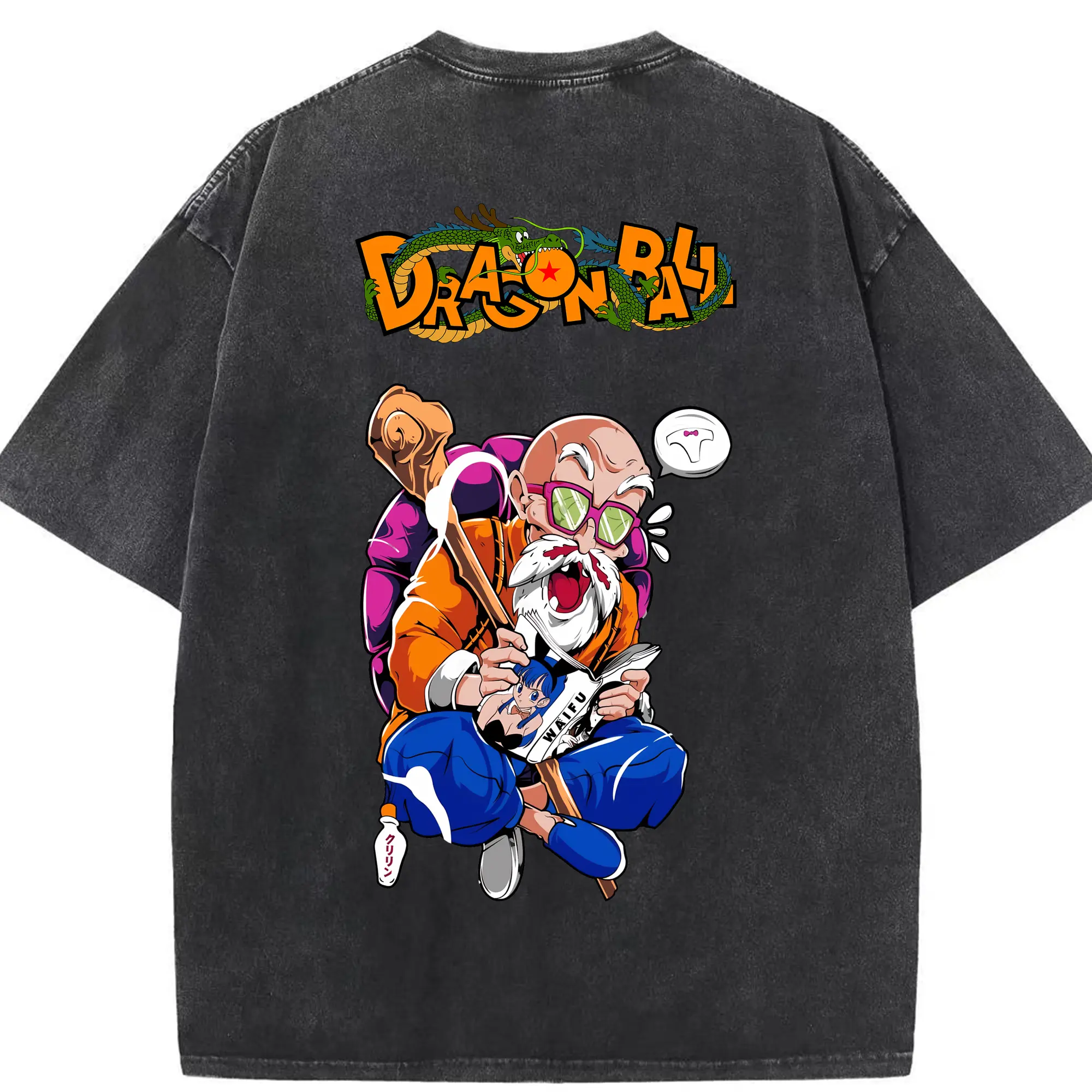 ドラゴンボール グッズ 亀仙人 - 綿100％ ヴィンテージ風 半袖Tシャツ ・ 背面プリント ・ 柔らか肌触り ・ 通気性 快適 ・ スポーツ カジュアル 外出用