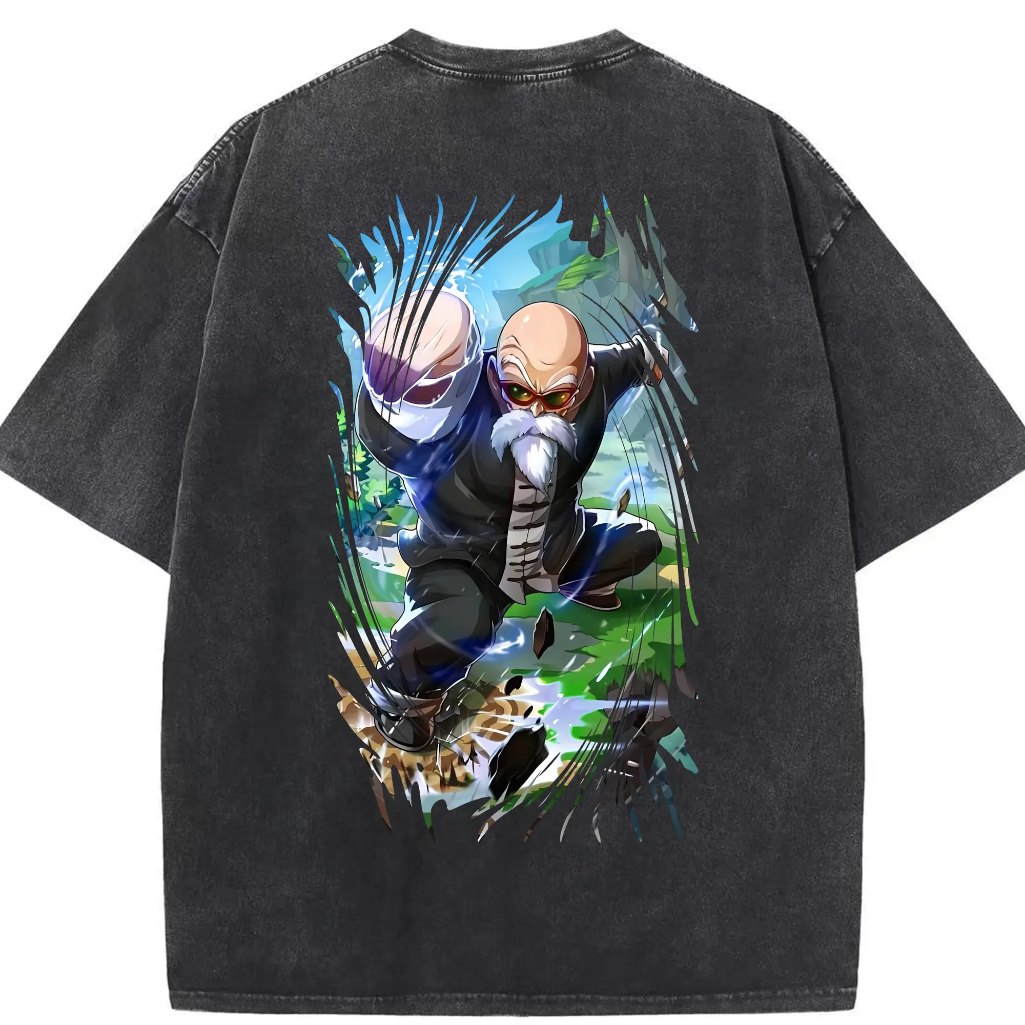 ドラゴンボール グッズ 亀仙人 - 綿100％ ヴィンテージ風 半袖Tシャツ ・ 背面プリント ・ 柔らか肌触り ・ 通気性 快適 ・ スポーツ カジュアル 外出用