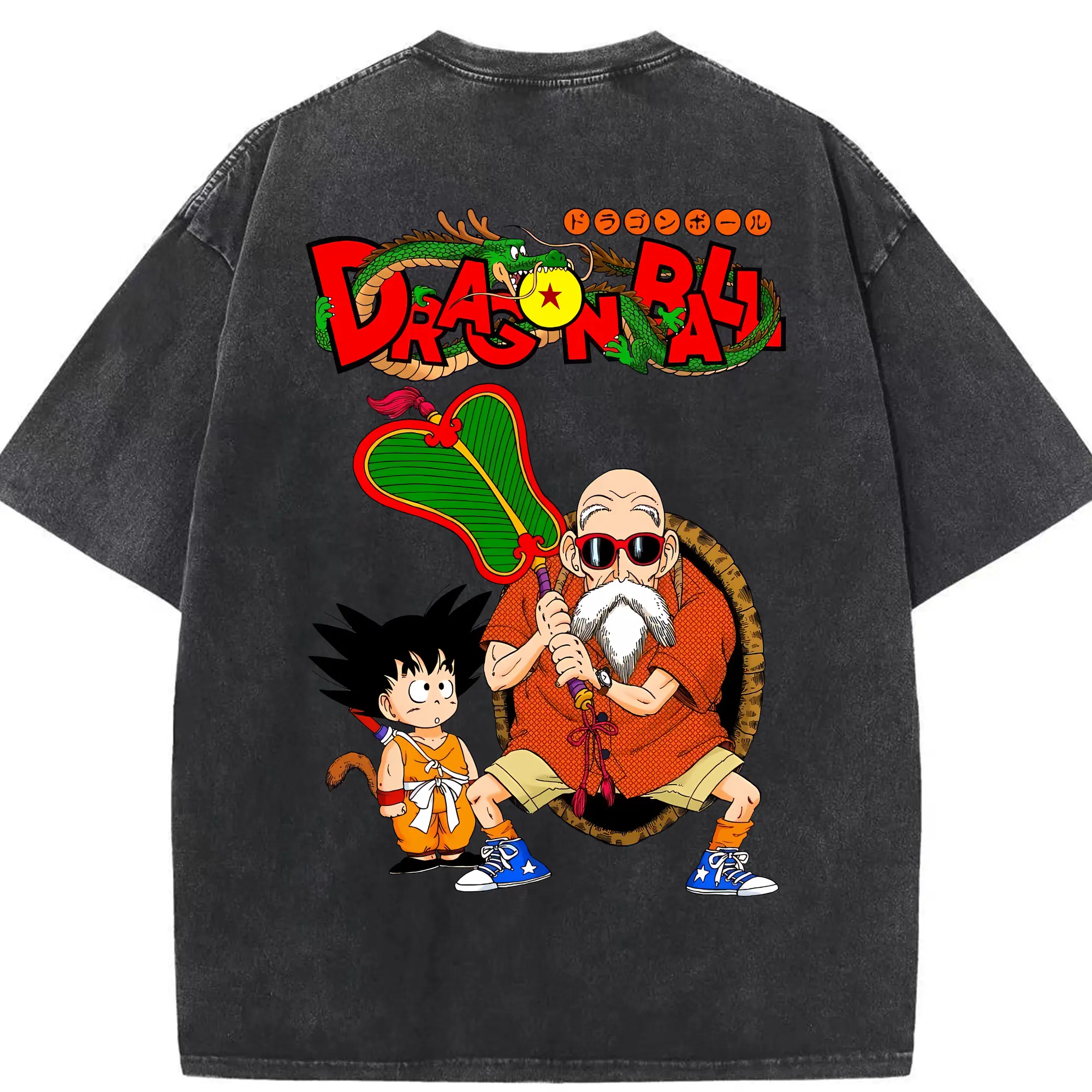 ドラゴンボール グッズ 亀仙人 - 綿100％ ヴィンテージ風 半袖Tシャツ ・ 背面プリント ・ 柔らか肌触り ・ 通気性 快適 ・ スポーツ カジュアル 外出用