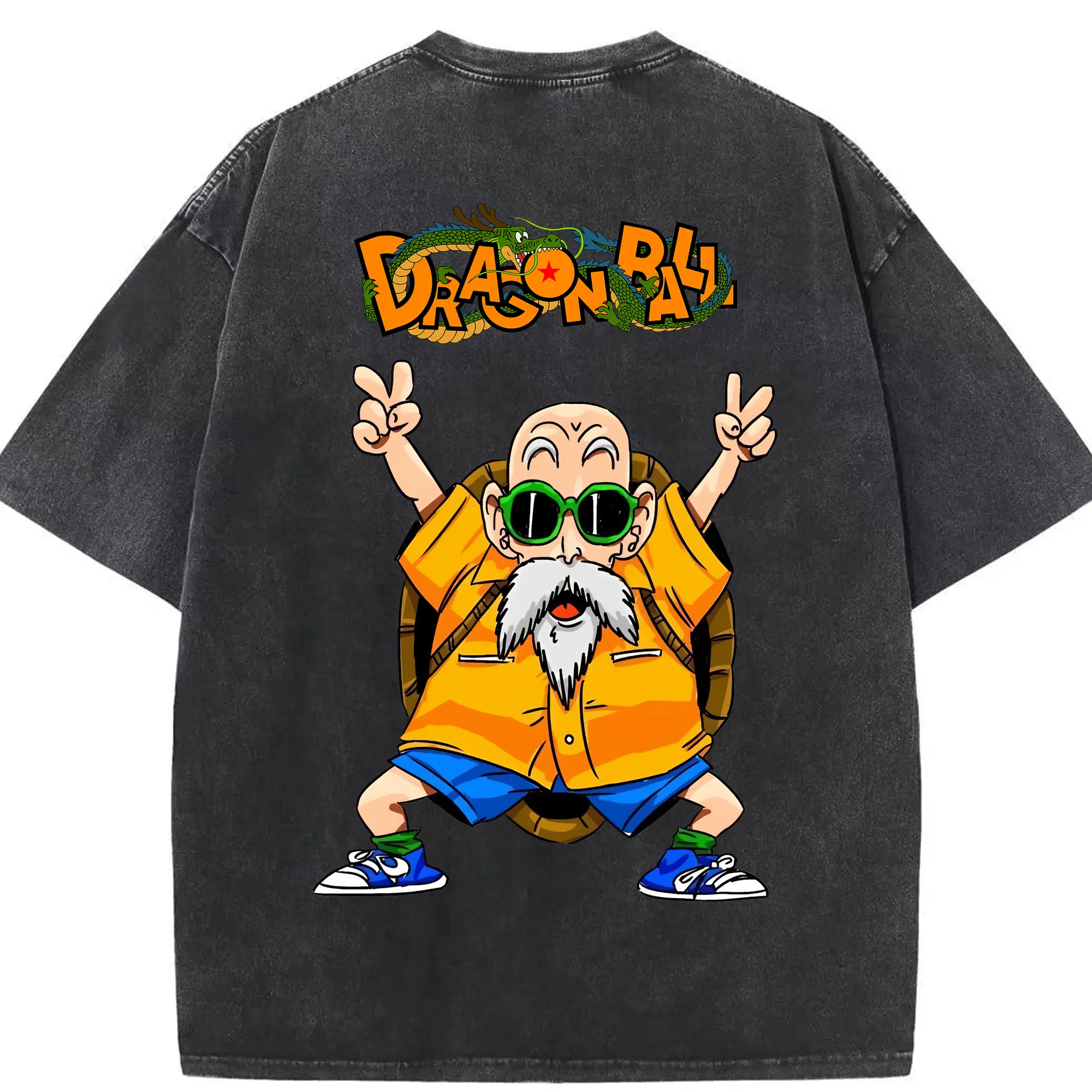 ドラゴンボール グッズ 亀仙人 - 綿100％ ヴィンテージ風 半袖Tシャツ ・ 背面プリント ・ 柔らか肌触り ・ 通気性 快適 ・ スポーツ カジュアル 外出用