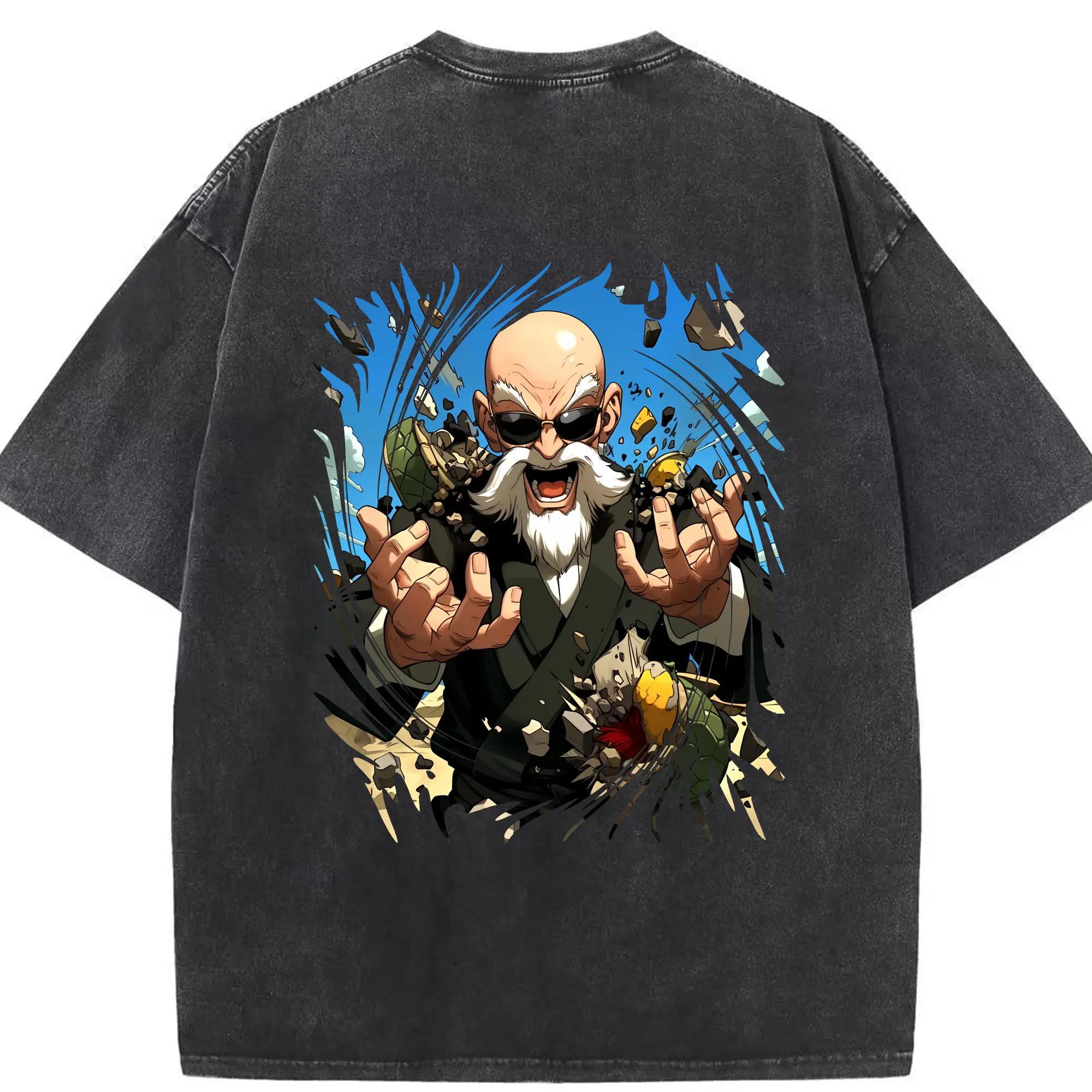 ドラゴンボール グッズ 亀仙人 - 綿100％ ヴィンテージ風 半袖Tシャツ ・ 背面プリント ・ 柔らか肌触り ・ 通気性 快適 ・ スポーツ カジュアル 外出用