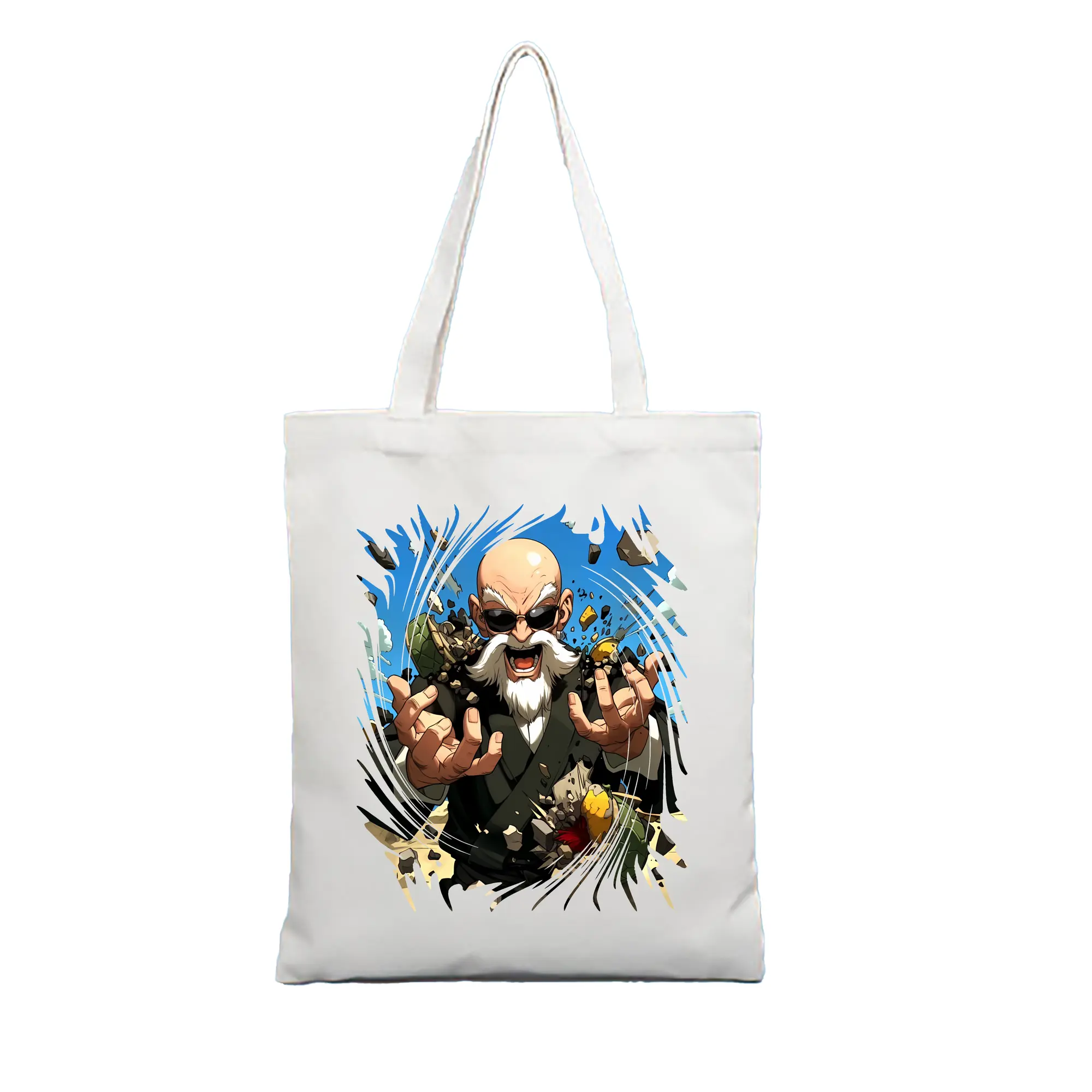 ドラゴンボール グッズ 亀仙人 - 縦型キャンバス手提げバッグ（トートバッグ） ・ キャンバス素材 ・ ショッピング用 ・ 軽量 丈夫 お手入れ簡単