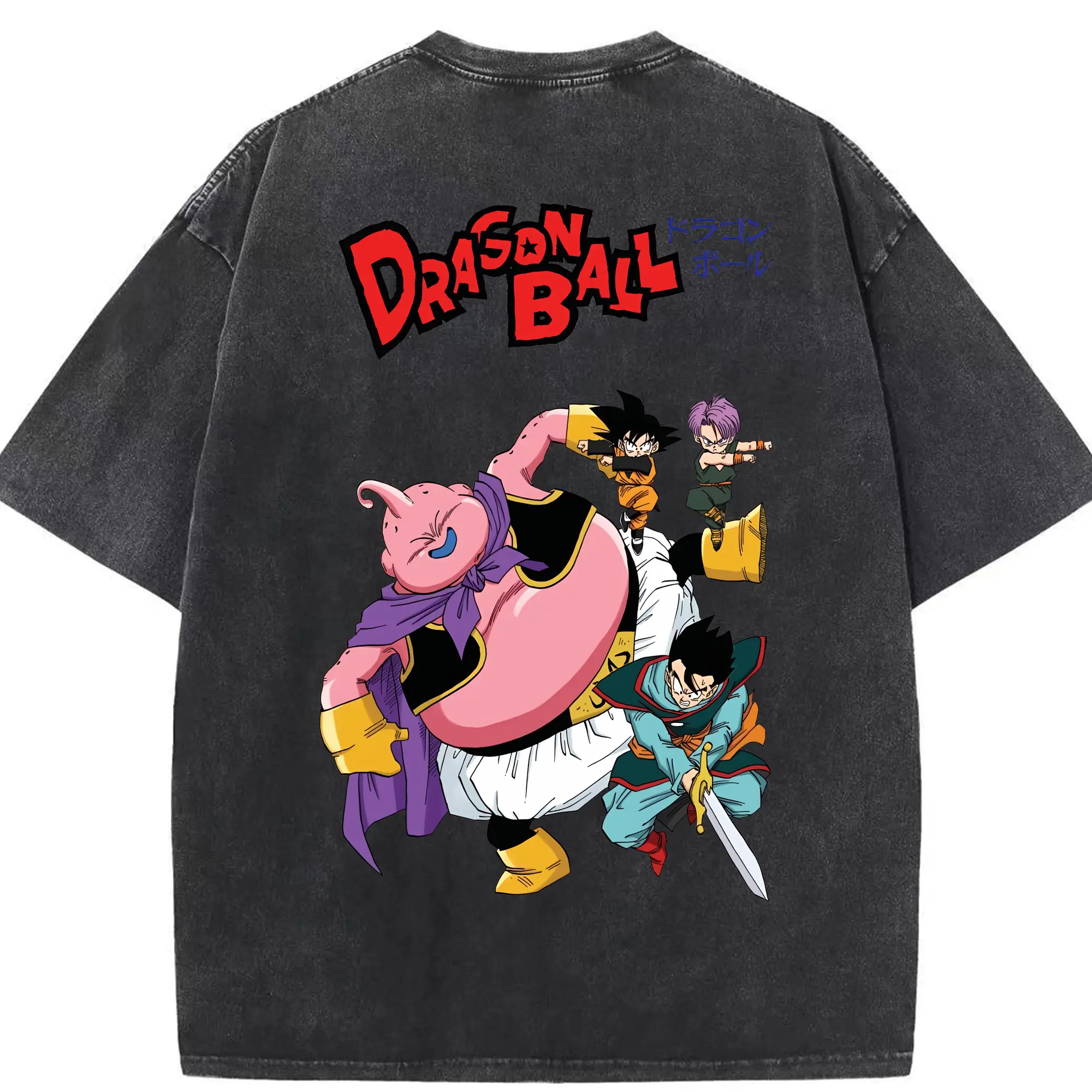 ドラゴンボール グッズ まじん ブウ - 綿100％ ヴィンテージ風 半袖Tシャツ ・ 背面プリント ・ 柔らか肌触り ・ 通気性 快適 ・ スポーツ カジュアル 外出用