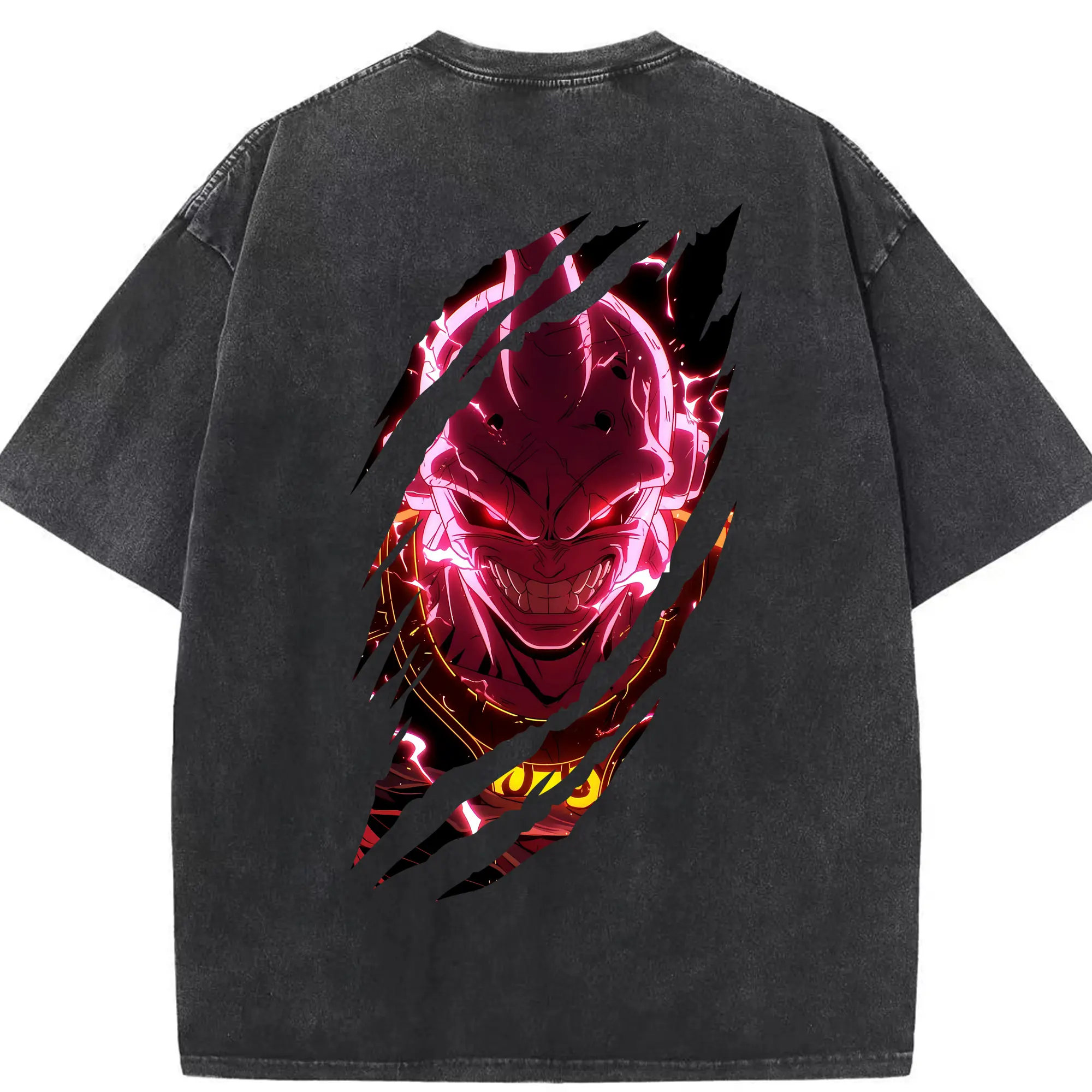 ドラゴンボール グッズ まじん ブウ - 綿100％ ヴィンテージ風 半袖Tシャツ ・ 背面プリント ・ 柔らか肌触り ・ 通気性 快適 ・ スポーツ カジュアル 外出用