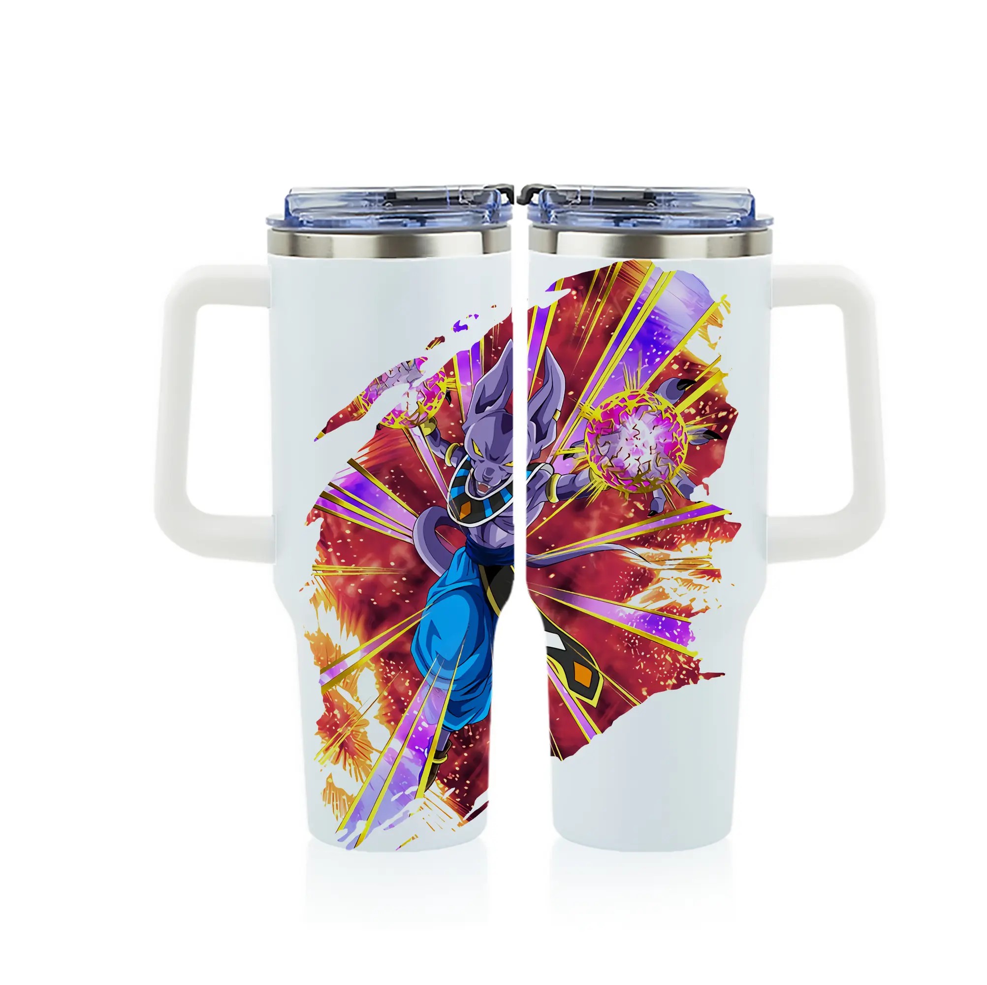 ドラゴンボール グッズ ビルス - 1200mL フルプリント車用タンブラー ・ 304ステンレス 内側 ・ 201ステンレス 外側 ・ 保温 保冷 ・ 通勤 ドライブ アウトドア用