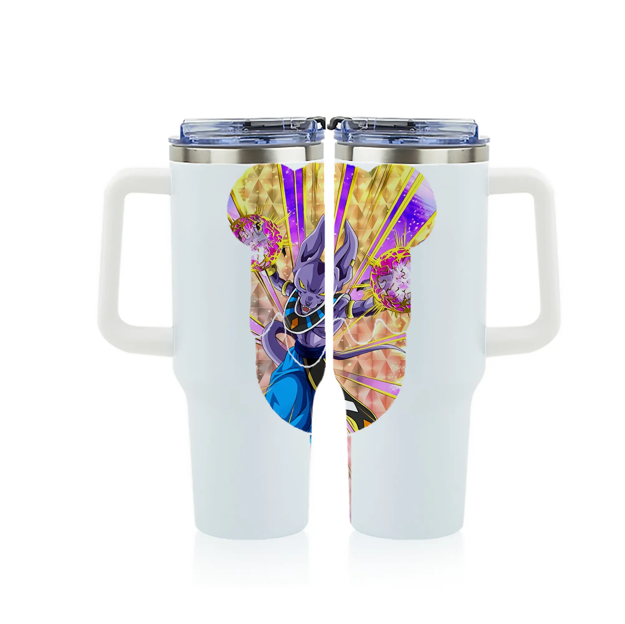 ドラゴンボール グッズ ビルス - 1200mL フルプリント車用タンブラー ・ 304ステンレス 内側 ・ 201ステンレス 外側 ・ 保温 保冷 ・ 通勤 ドライブ アウトドア用