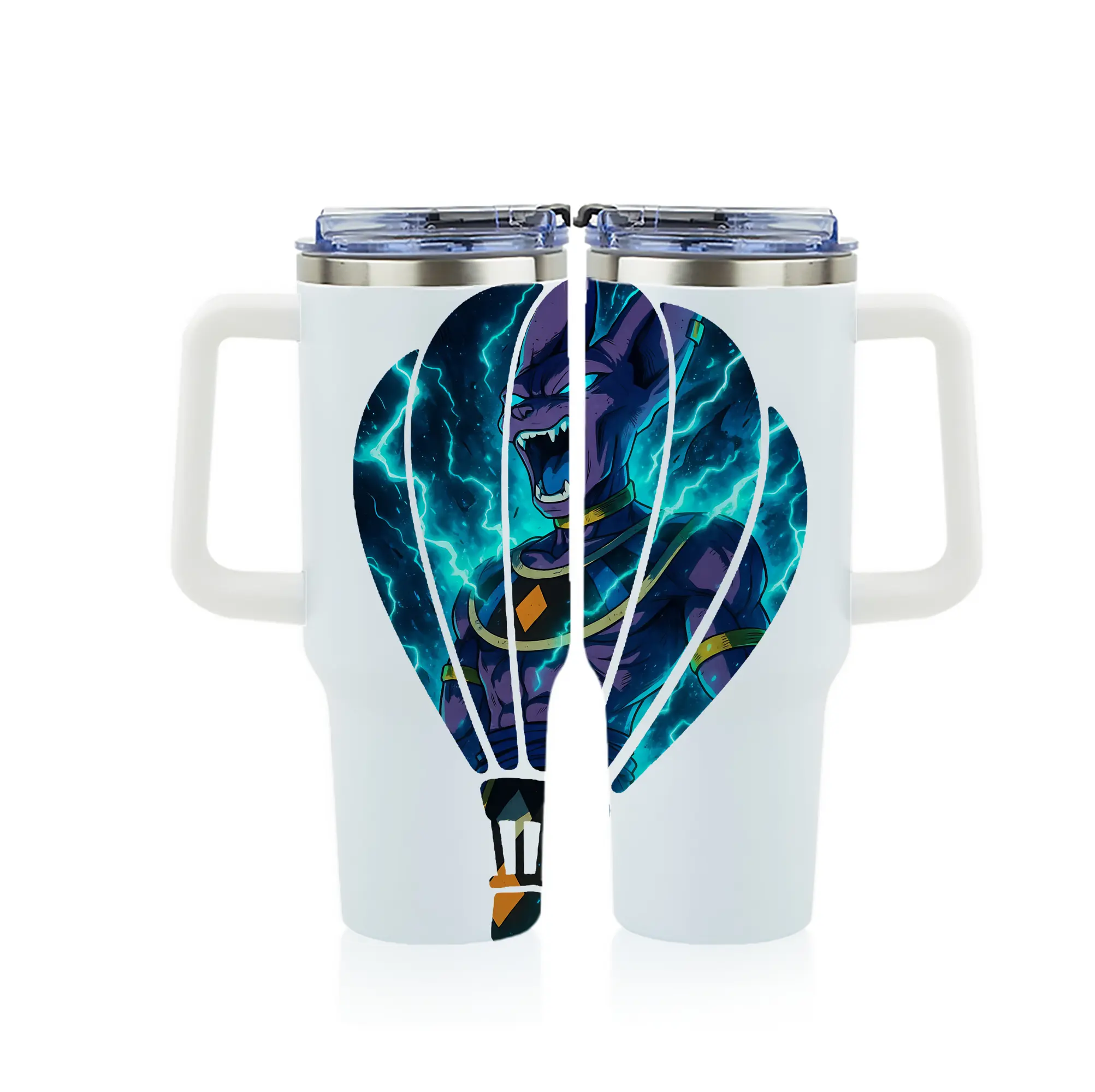 ドラゴンボール グッズ ビルス - 1200mL フルプリント車用タンブラー ・ 304ステンレス 内側 ・ 201ステンレス 外側 ・ 保温 保冷 ・ 通勤 ドライブ アウトドア用