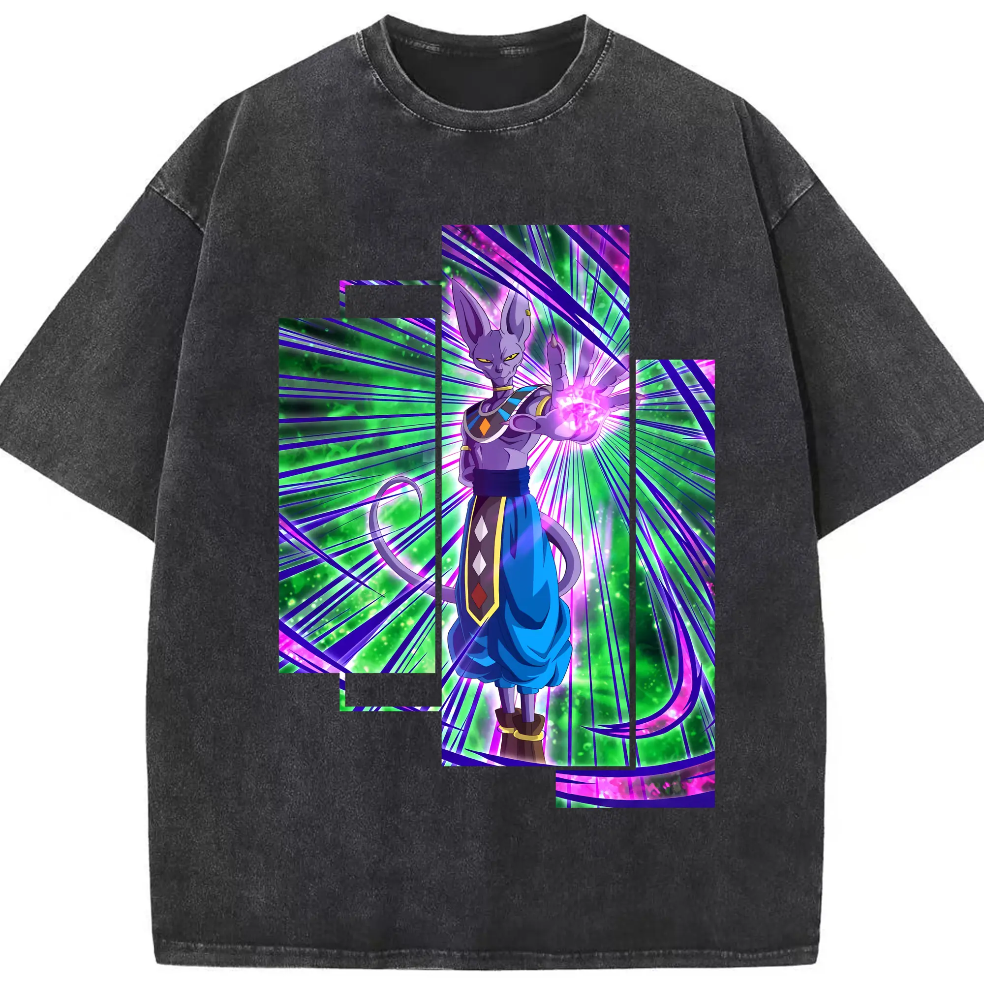 ドラゴンボール グッズ ビルス - 綿100％ ヴィンテージ風 半袖Tシャツ ・ フロントプリント ・ 柔らか肌触り ・ 通気性 快適 ・ スポーツ カジュアル 外出用