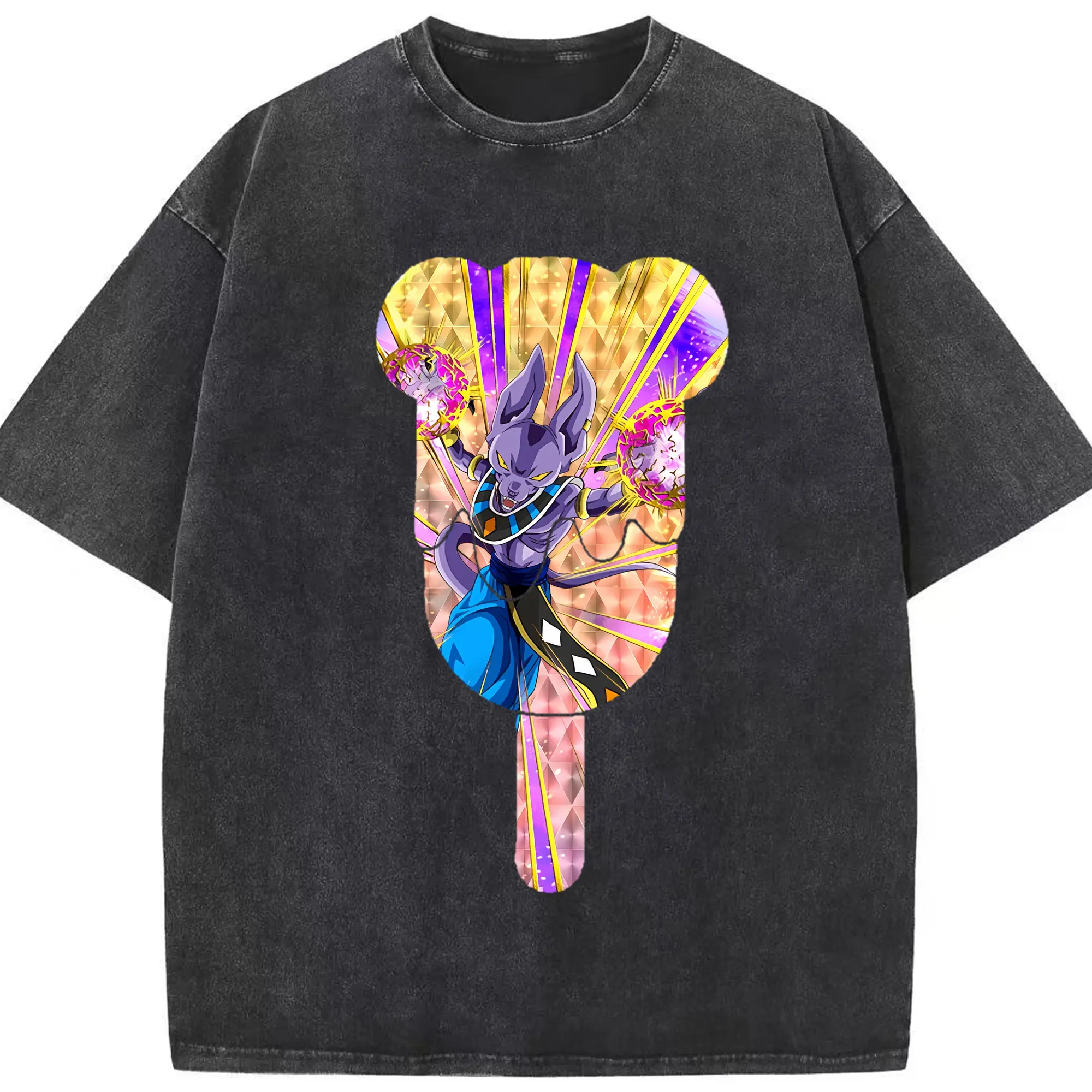 ドラゴンボール グッズ ビルス - 綿100％ ヴィンテージ風 半袖Tシャツ ・ フロントプリント ・ 柔らか肌触り ・ 通気性 快適 ・ スポーツ カジュアル 外出用