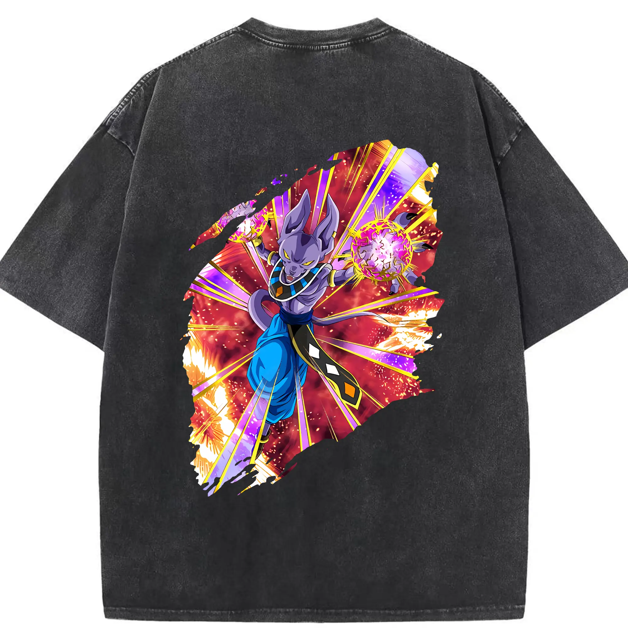 ドラゴンボール グッズ ビルス - 綿100％ ヴィンテージ風 半袖Tシャツ ・ 背面プリント ・ 柔らか肌触り ・ 通気性 快適 ・ スポーツ カジュアル 外出用