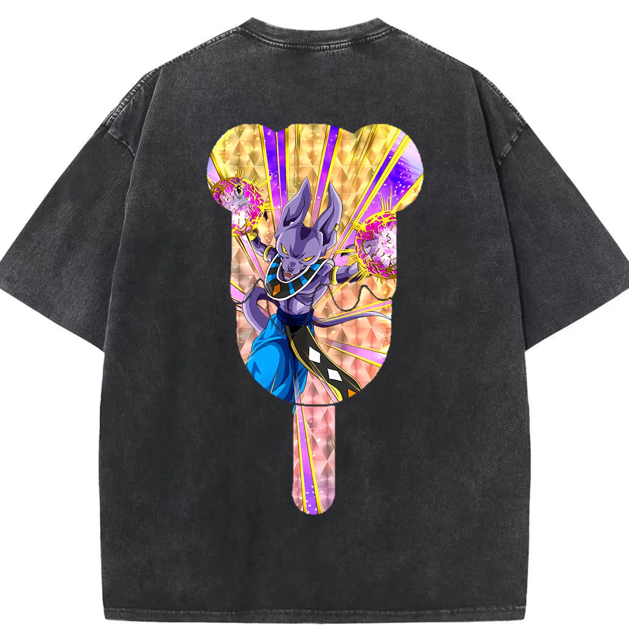 ドラゴンボール グッズ ビルス - 綿100％ ヴィンテージ風 半袖Tシャツ ・ 背面プリント ・ 柔らか肌触り ・ 通気性 快適 ・ スポーツ カジュアル 外出用