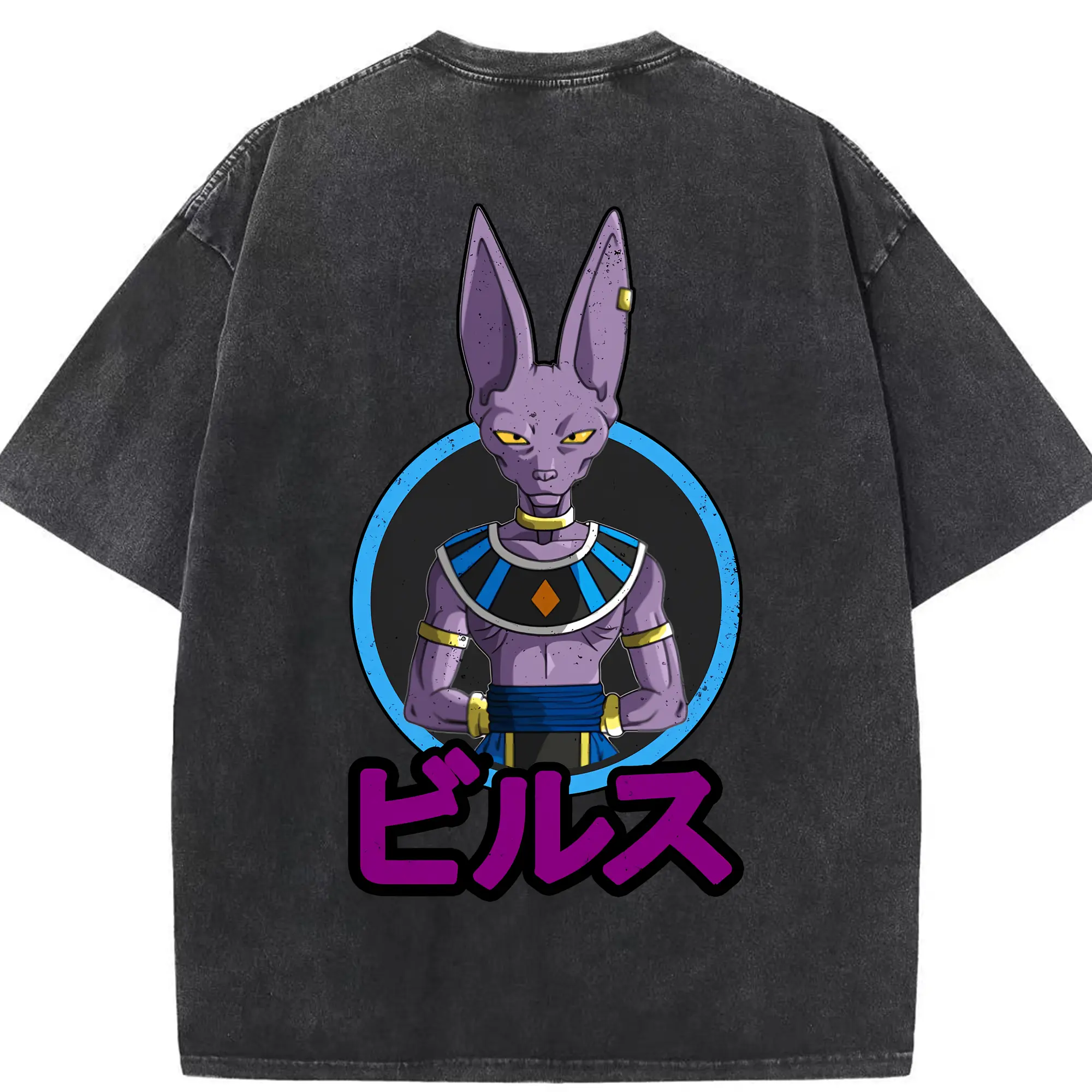 ドラゴンボール グッズ ビルス - 綿100％ ヴィンテージ風 半袖Tシャツ ・ 背面プリント ・ 柔らか肌触り ・ 通気性 快適 ・ スポーツ カジュアル 外出用