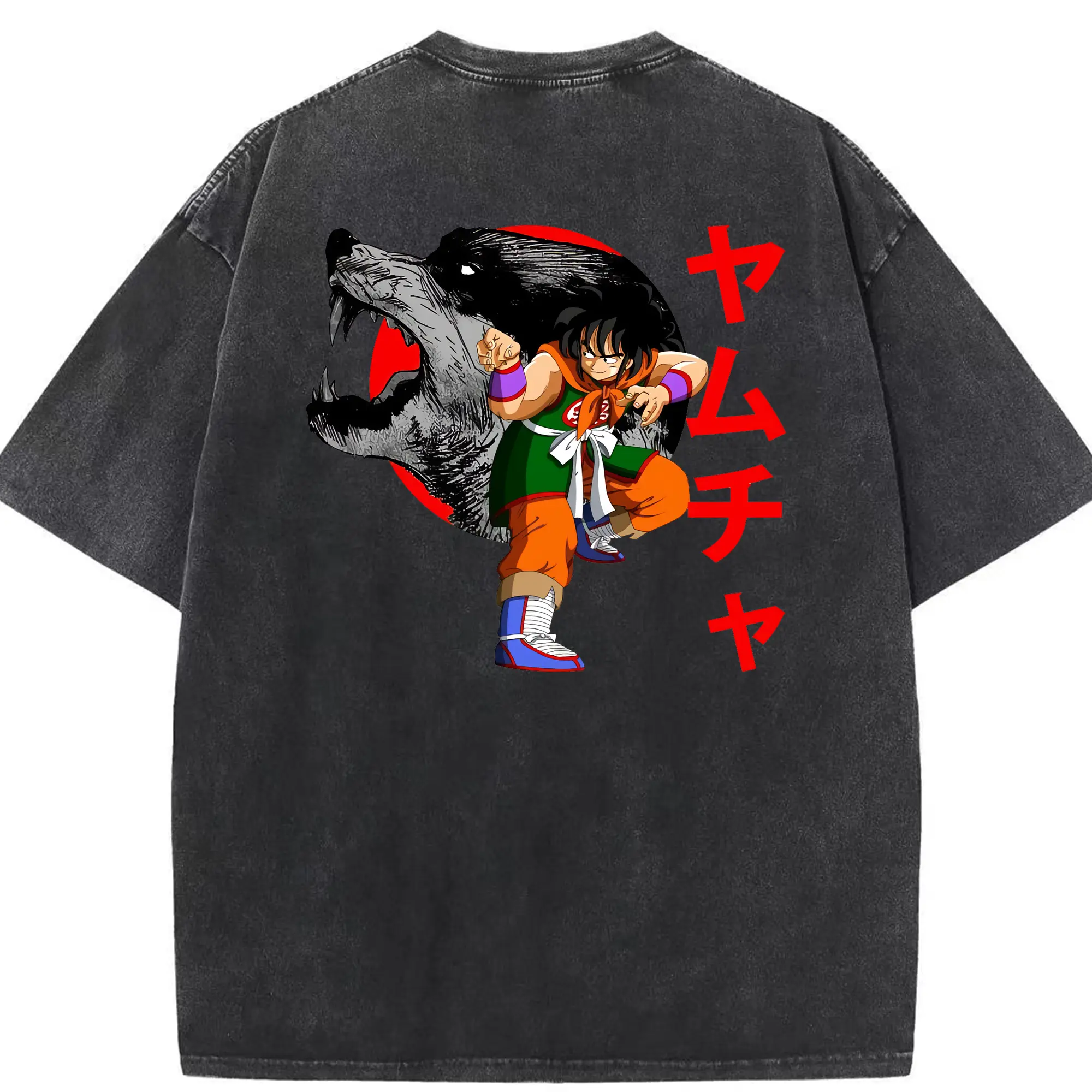 ドラゴンボール グッズ ヤムチャ - 綿100％ ヴィンテージ風 半袖Tシャツ ・ 背面プリント ・ 柔らか肌触り ・ 通気性 快適 ・ スポーツ カジュアル 外出用