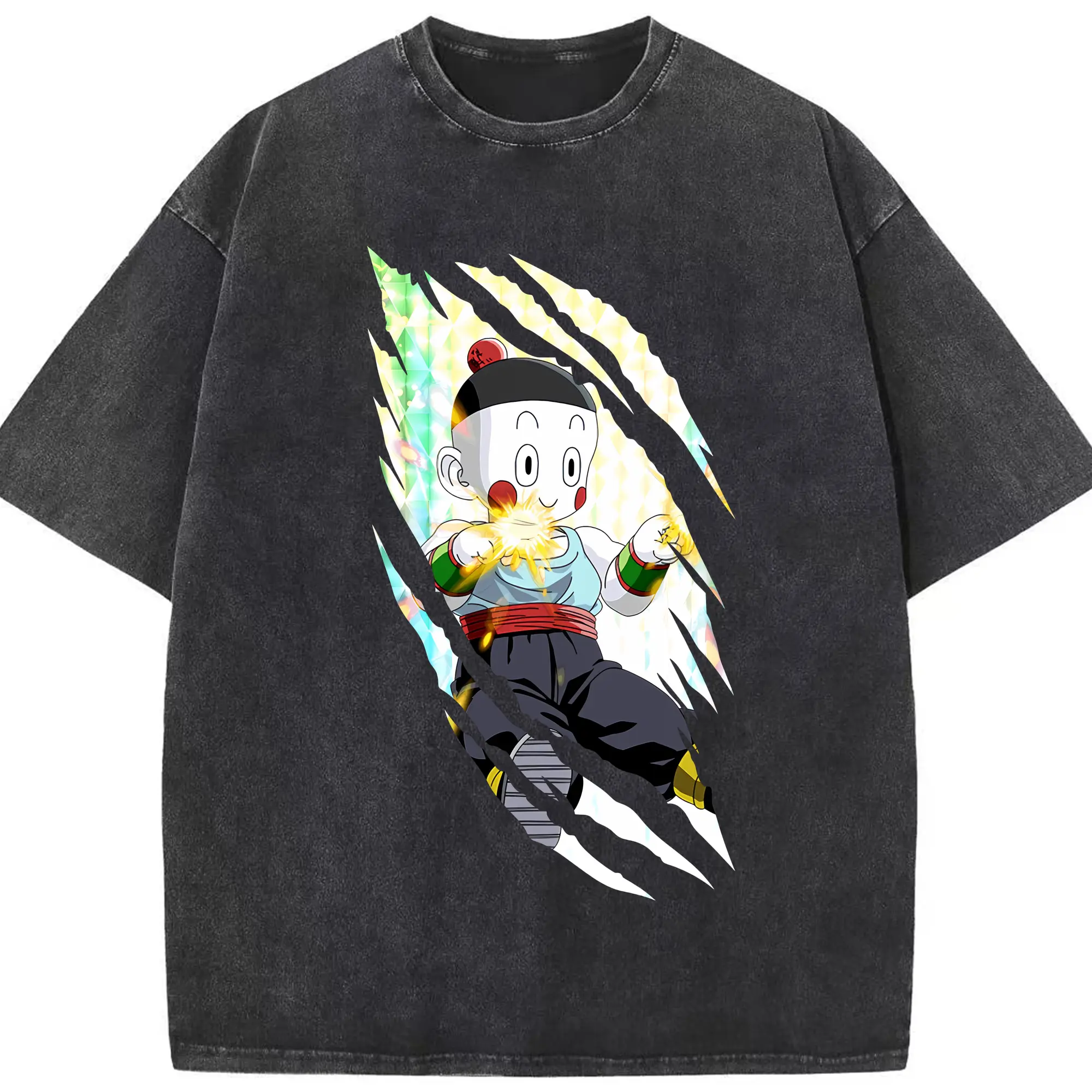 ドラゴンボール グッズ チャオズ - 綿100％ ヴィンテージ風 半袖Tシャツ ・ フロントプリント ・ 柔らか肌触り ・ 通気性 快適 ・ スポーツ カジュアル 外出用