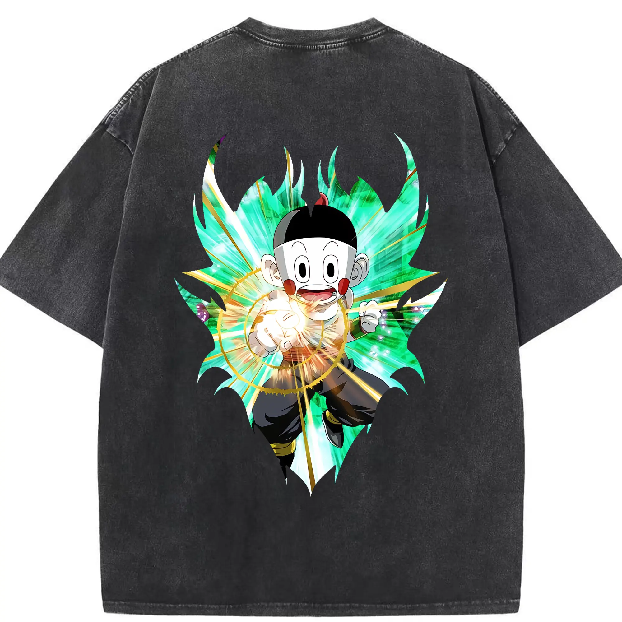 ドラゴンボール グッズ チャオズ - 綿100％ ヴィンテージ風 半袖Tシャツ ・ 背面プリント ・ 柔らか肌触り ・ 通気性 快適 ・ スポーツ カジュアル 外出用