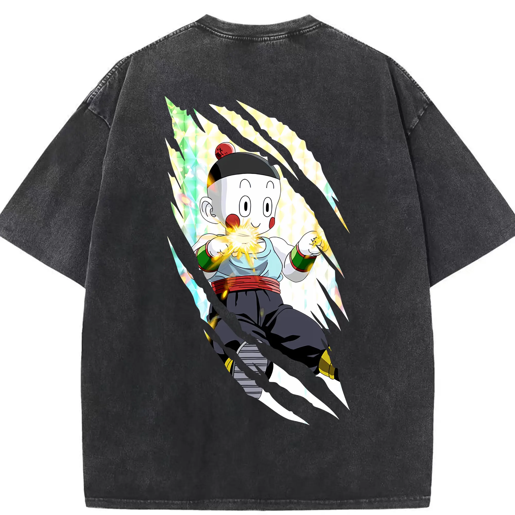 ドラゴンボール グッズ チャオズ - 綿100％ ヴィンテージ風 半袖Tシャツ ・ 背面プリント ・ 柔らか肌触り ・ 通気性 快適 ・ スポーツ カジュアル 外出用