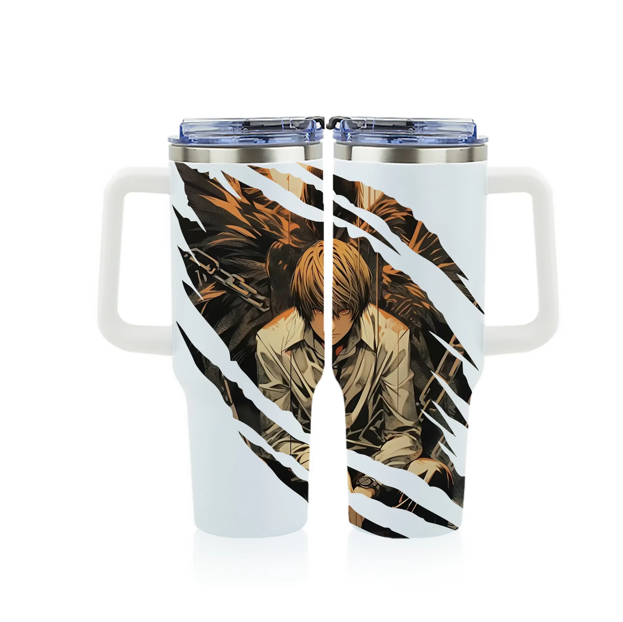 デスノート グッズ,夜神月 - 1200mL フルプリント車用タンブラー ・ 304ステンレス 内側 ・ 201ステンレス 外側 ・ 保温 保冷 ・ 通勤 ドライブ アウトドア用