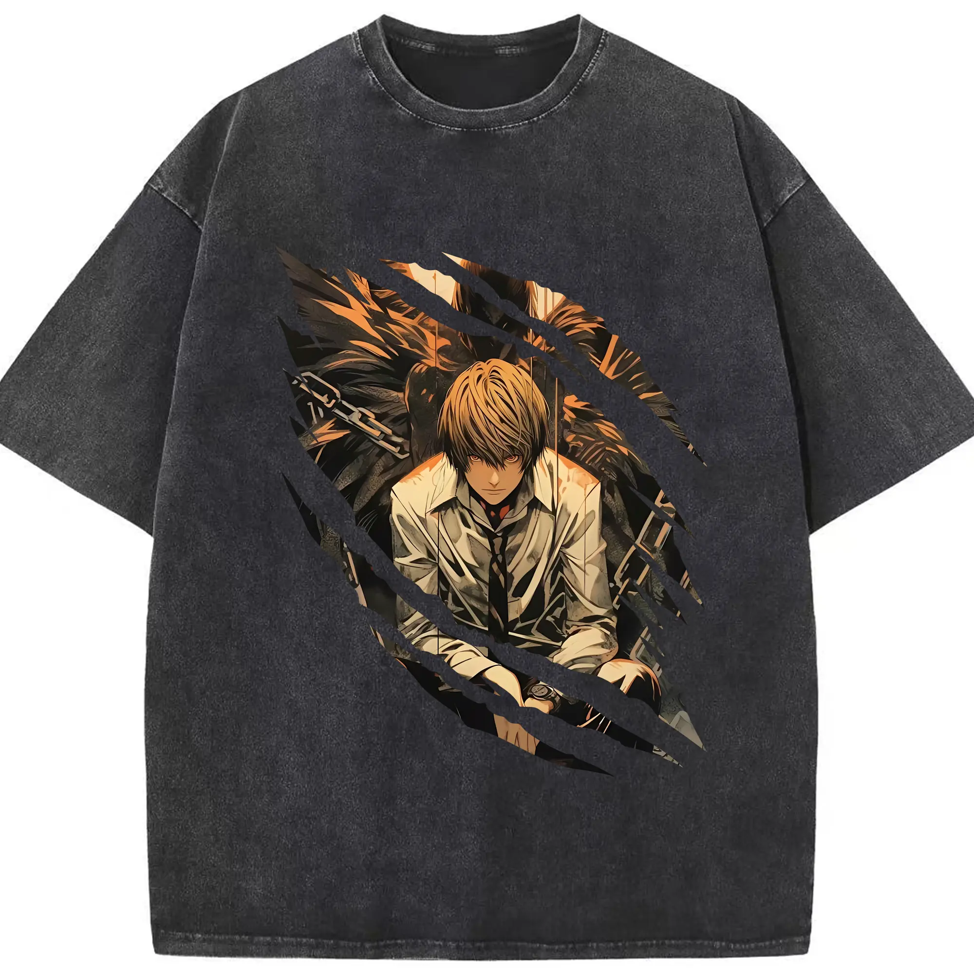 デスノート グッズ,夜神月 - 綿100％ ヴィンテージ風 半袖Tシャツ ・ フロントプリント ・ 柔らか肌触り ・ 通気性 快適 ・ スポーツ カジュアル 外出用