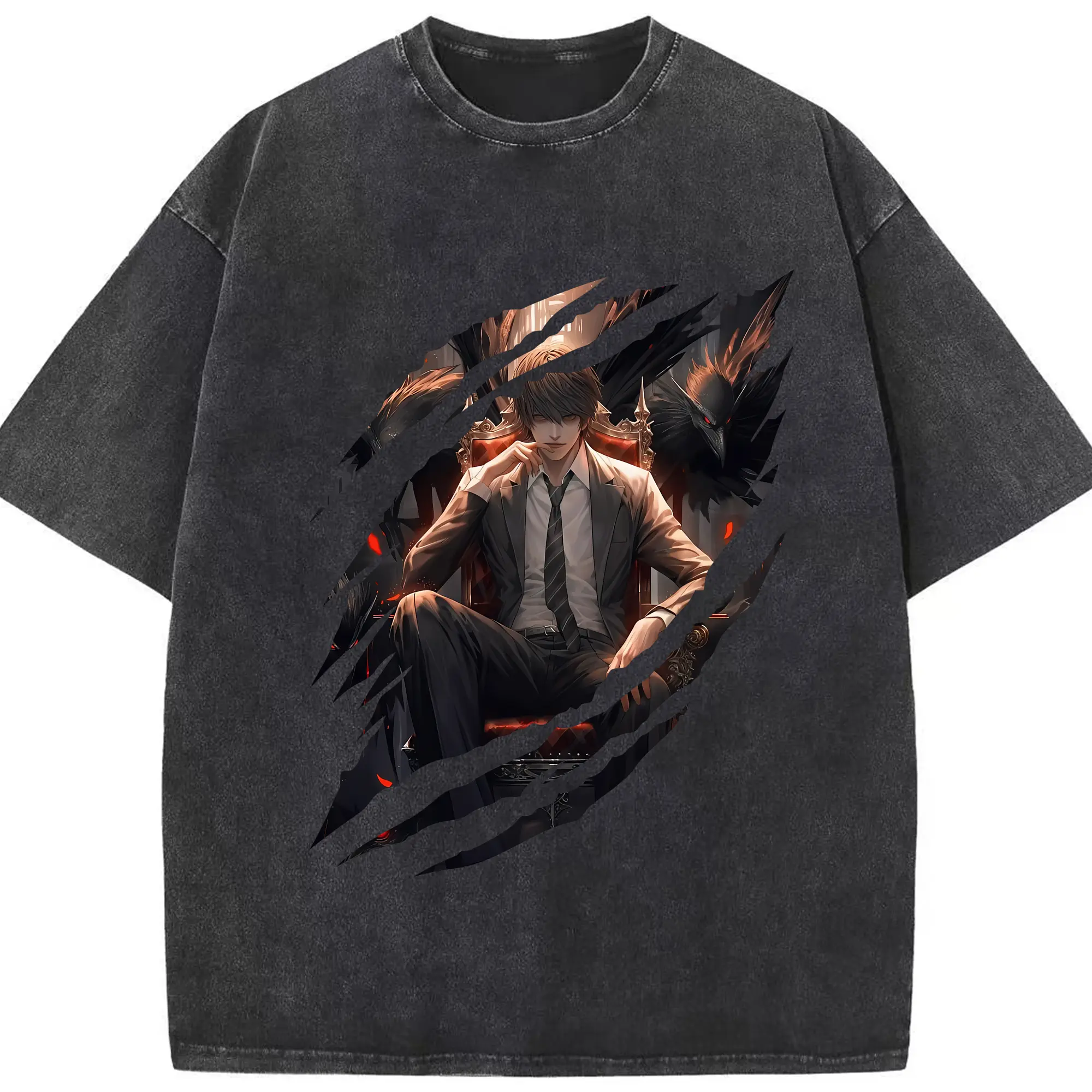 デスノート グッズ,夜神月 - 綿100％ ヴィンテージ風 半袖Tシャツ ・ フロントプリント ・ 柔らか肌触り ・ 通気性 快適 ・ スポーツ カジュアル 外出用