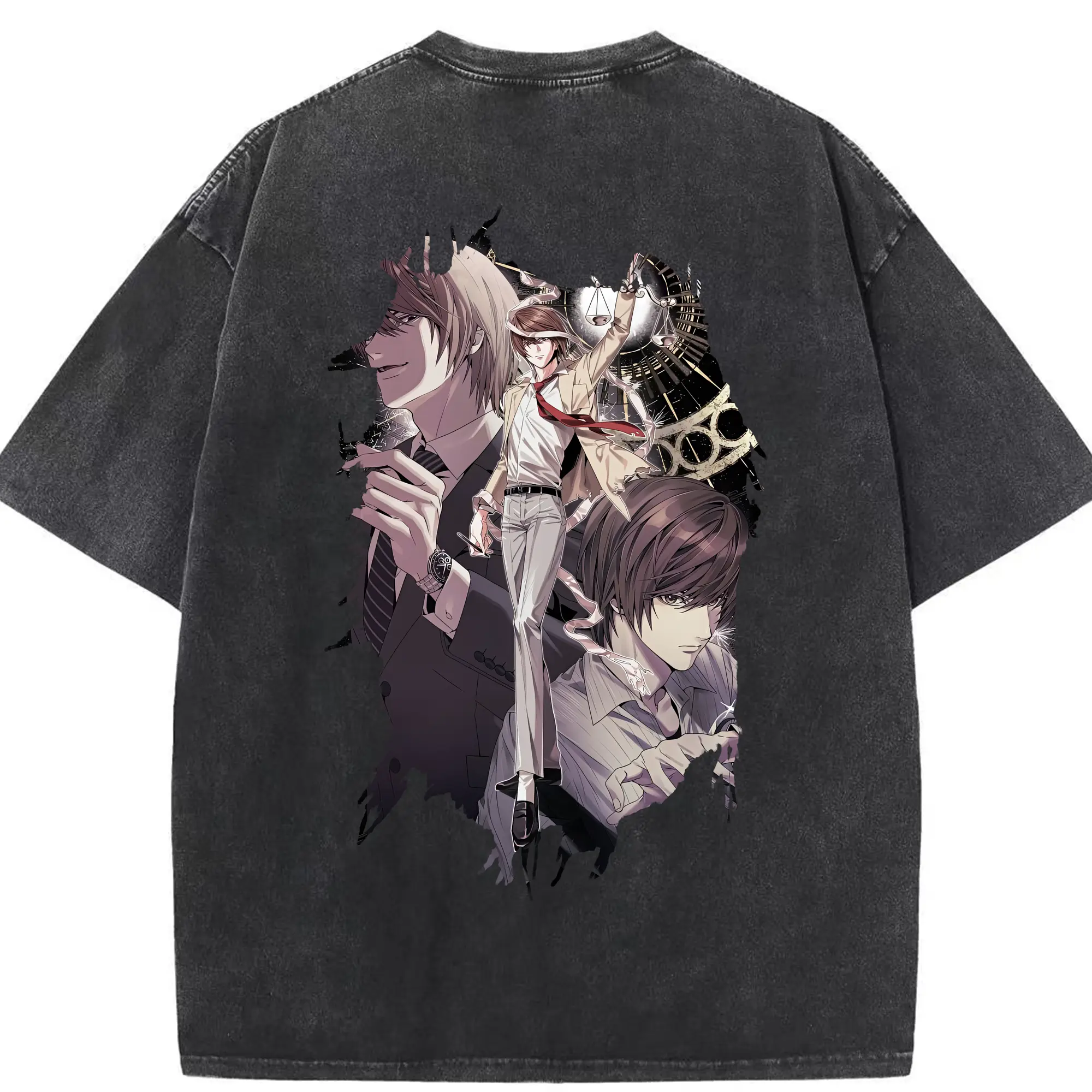 デスノート グッズ,夜神月 - 綿100％ ヴィンテージ風 半袖Tシャツ ・ 背面プリント ・ 柔らか肌触り ・ 通気性 快適 ・ スポーツ カジュアル 外出用