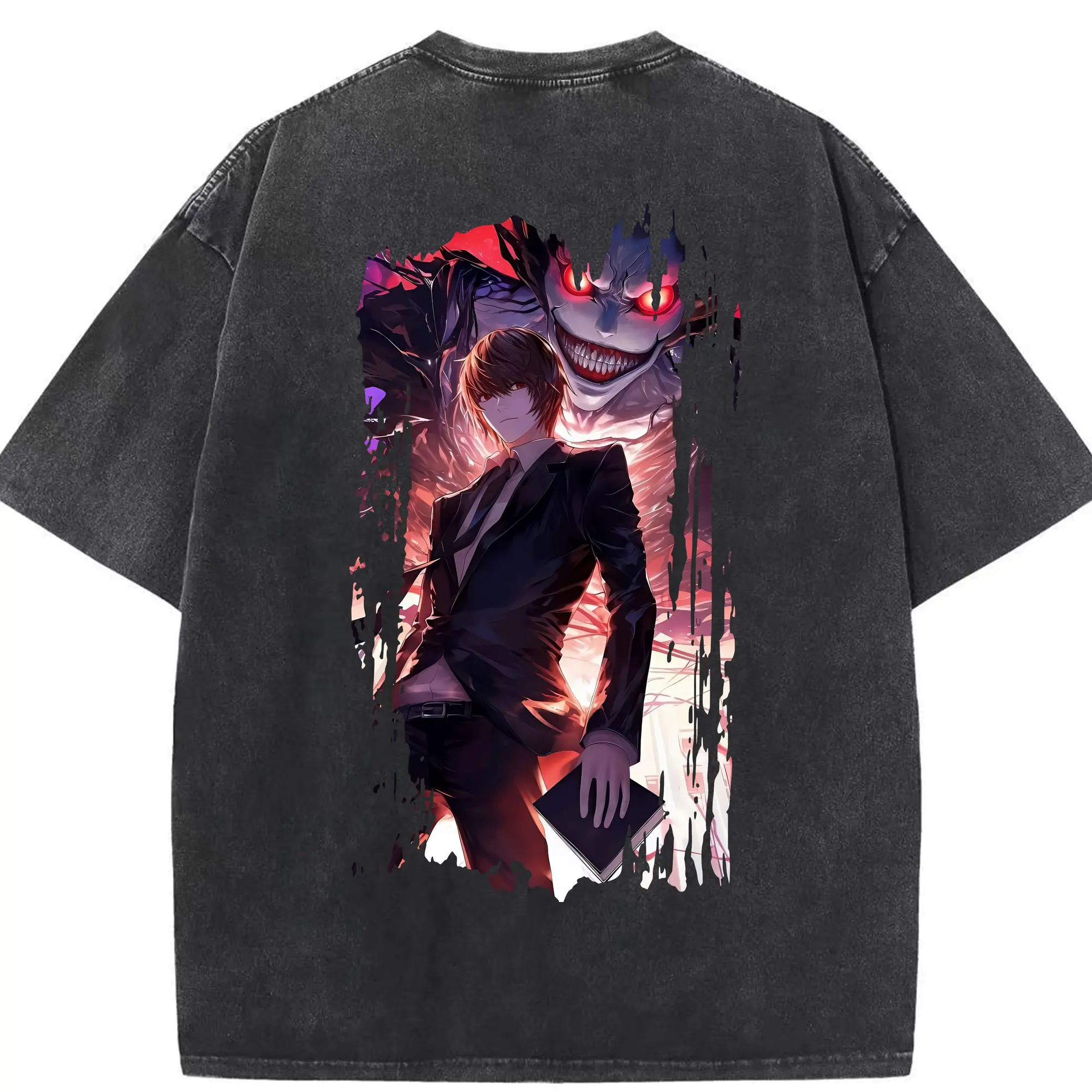 デスノート グッズ,夜神月 - 綿100％ ヴィンテージ風 半袖Tシャツ ・ 背面プリント ・ 柔らか肌触り ・ 通気性 快適 ・ スポーツ カジュアル 外出用