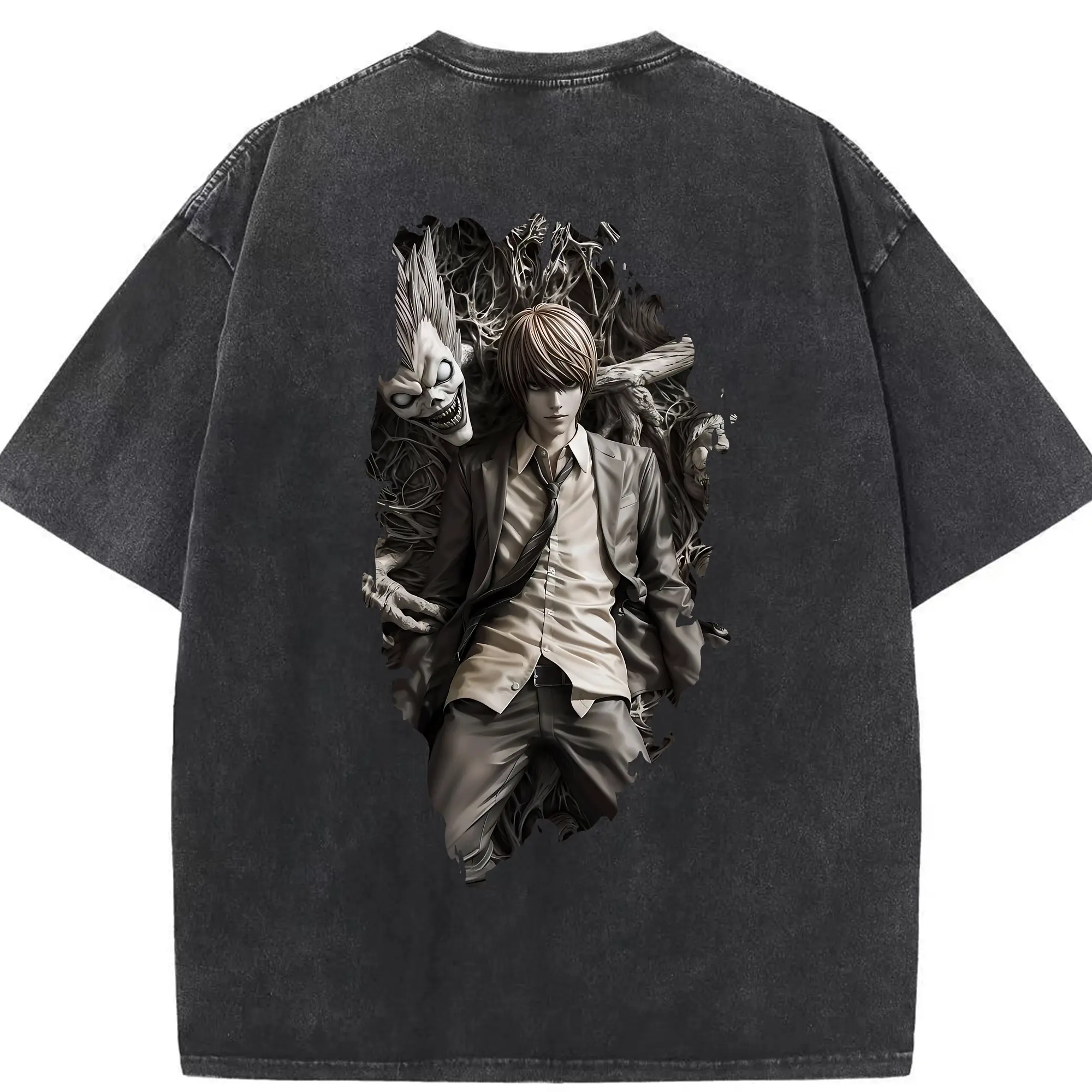 デスノート グッズ,夜神月 - 綿100％ ヴィンテージ風 半袖Tシャツ ・ 背面プリント ・ 柔らか肌触り ・ 通気性 快適 ・ スポーツ カジュアル 外出用