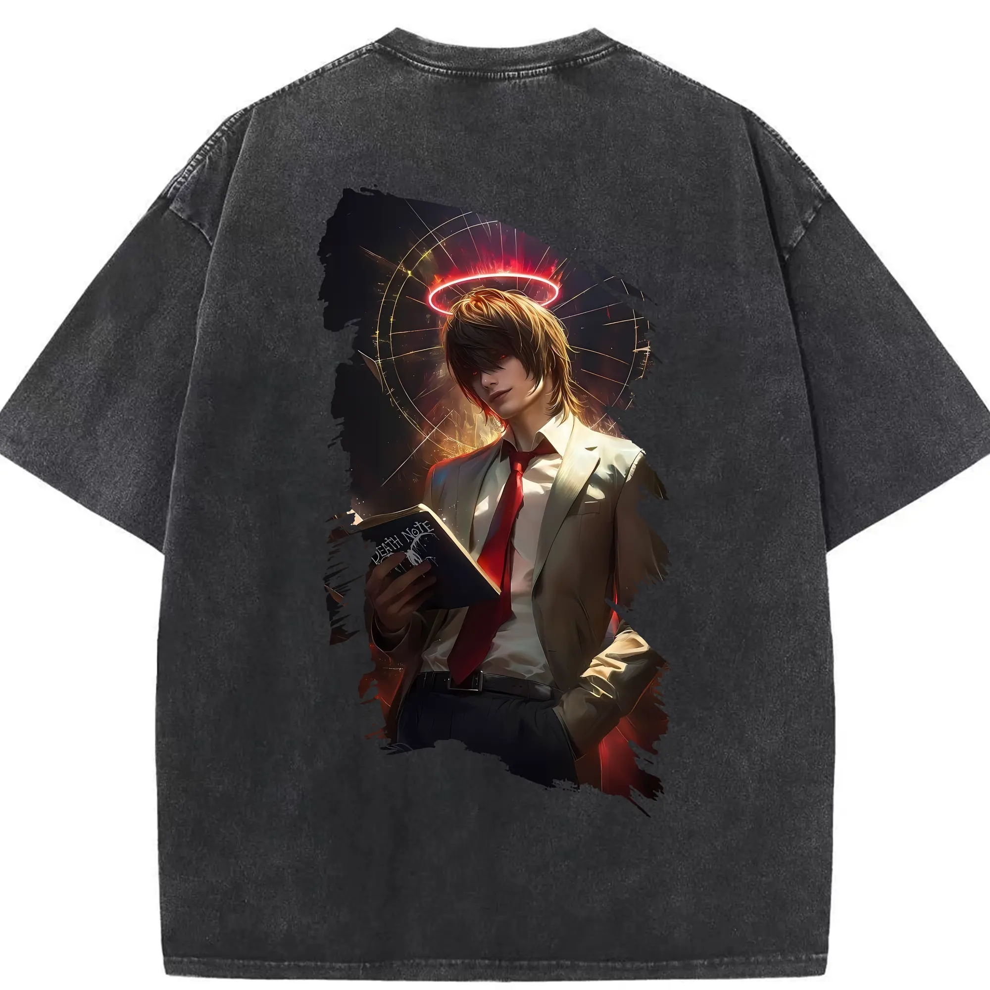 デスノート グッズ,夜神月 - 綿100％ ヴィンテージ風 半袖Tシャツ ・ 背面プリント ・ 柔らか肌触り ・ 通気性 快適 ・ スポーツ カジュアル 外出用