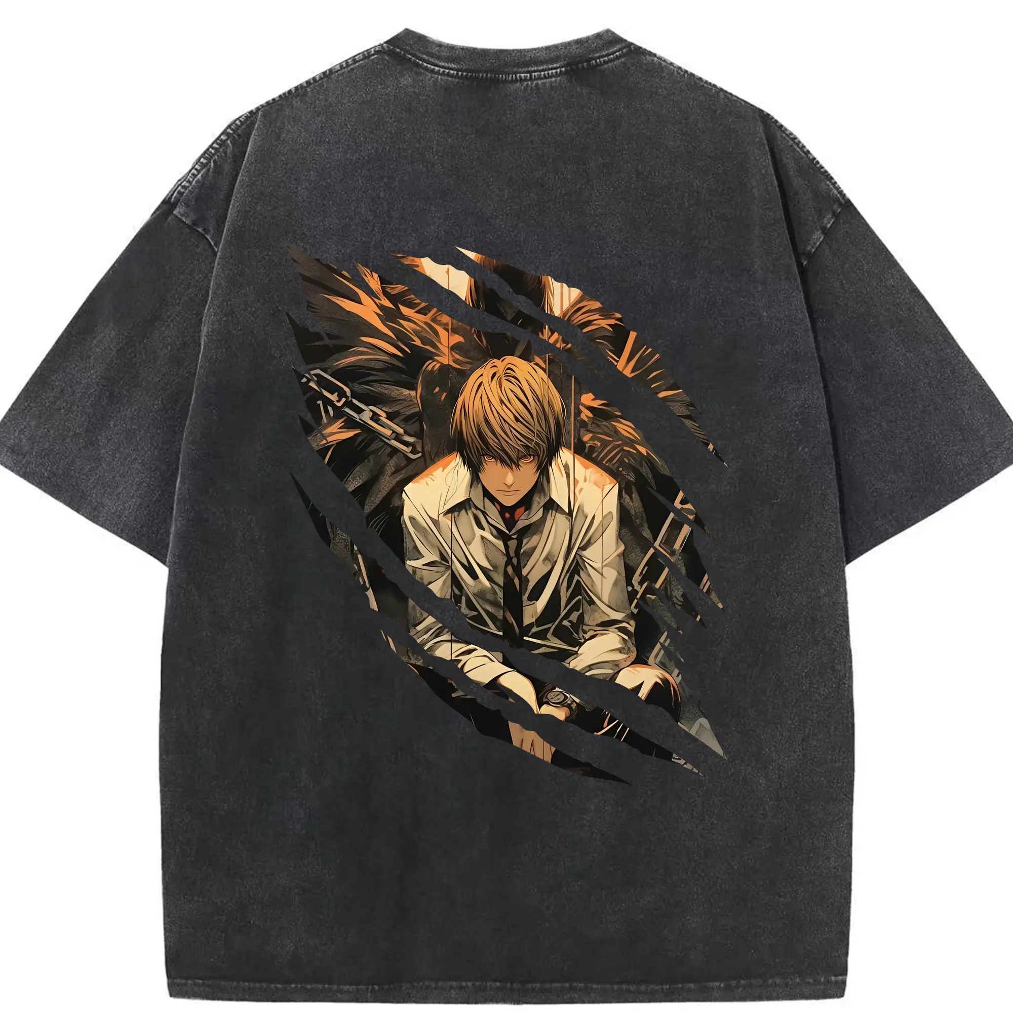 デスノート グッズ,夜神月 - 綿100％ ヴィンテージ風 半袖Tシャツ ・ 背面プリント ・ 柔らか肌触り ・ 通気性 快適 ・ スポーツ カジュアル 外出用