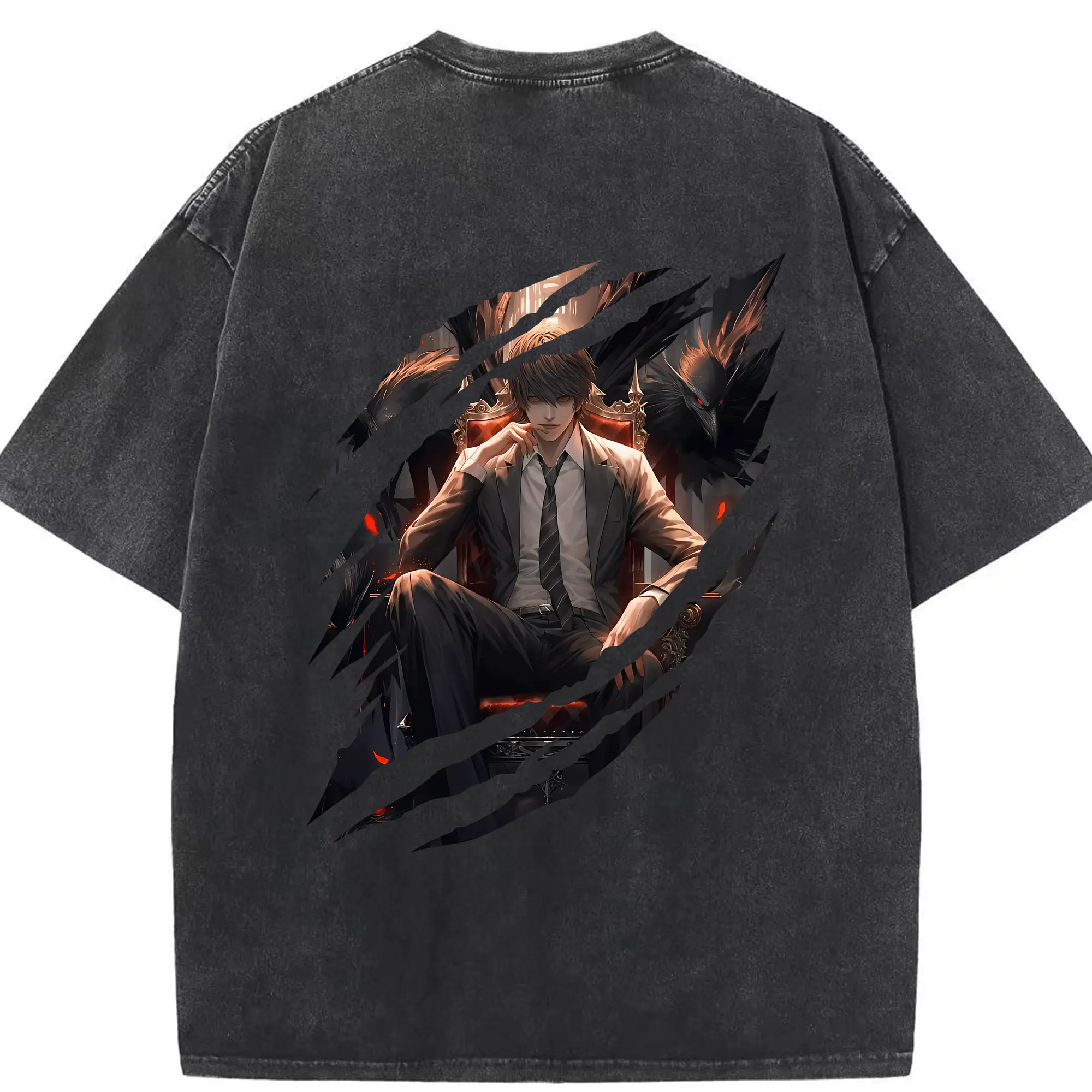 デスノート グッズ,夜神月 - 綿100％ ヴィンテージ風 半袖Tシャツ ・ 背面プリント ・ 柔らか肌触り ・ 通気性 快適 ・ スポーツ カジュアル 外出用