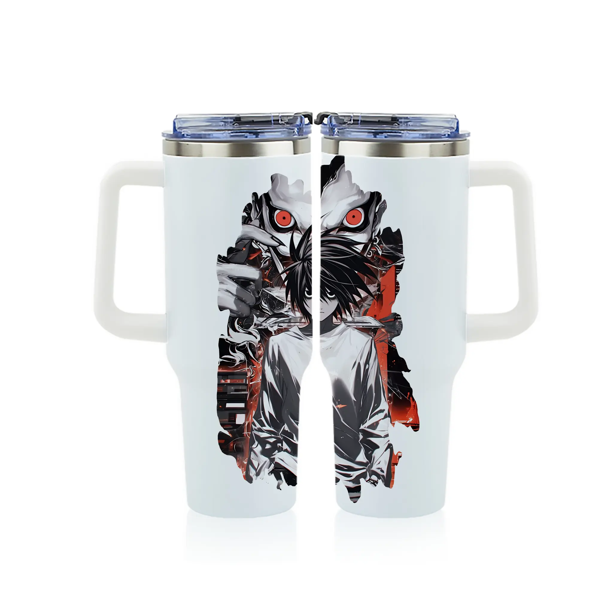 デスノート グッズ,L - 1200mL フルプリント車用タンブラー ・ 304ステンレス 内側 ・ 201ステンレス 外側 ・ 保温 保冷 ・ 通勤 ドライブ アウトドア用