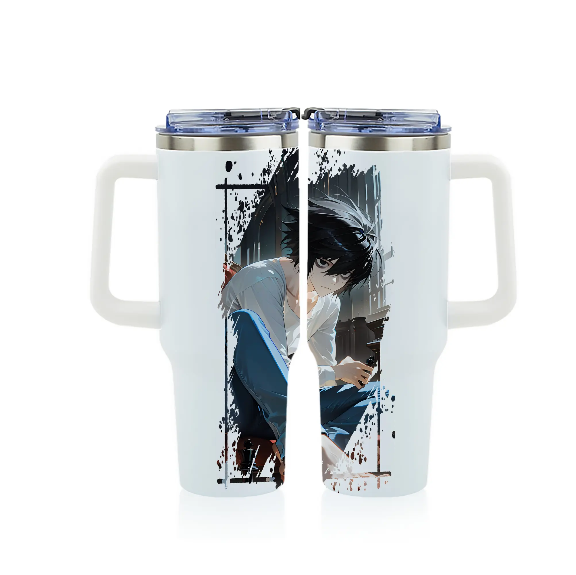 デスノート グッズ,L - 1200mL フルプリント車用タンブラー ・ 304ステンレス 内側 ・ 201ステンレス 外側 ・ 保温 保冷 ・ 通勤 ドライブ アウトドア用