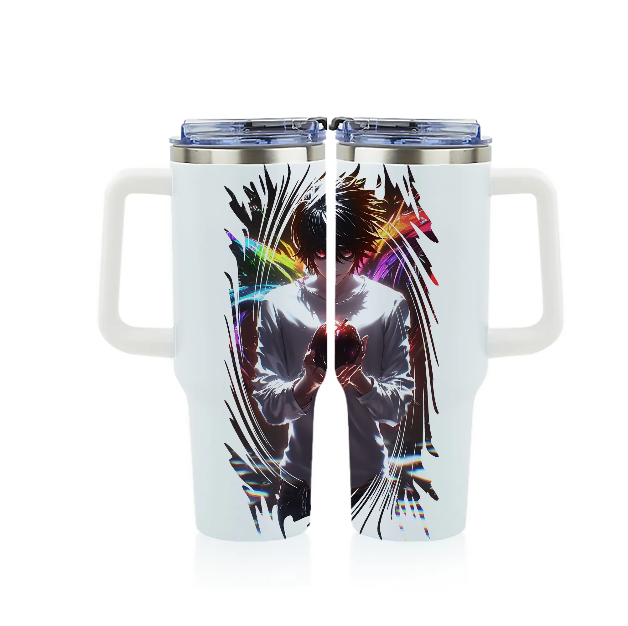 デスノート グッズ,L - 1200mL フルプリント車用タンブラー ・ 304ステンレス 内側 ・ 201ステンレス 外側 ・ 保温 保冷 ・ 通勤 ドライブ アウトドア用