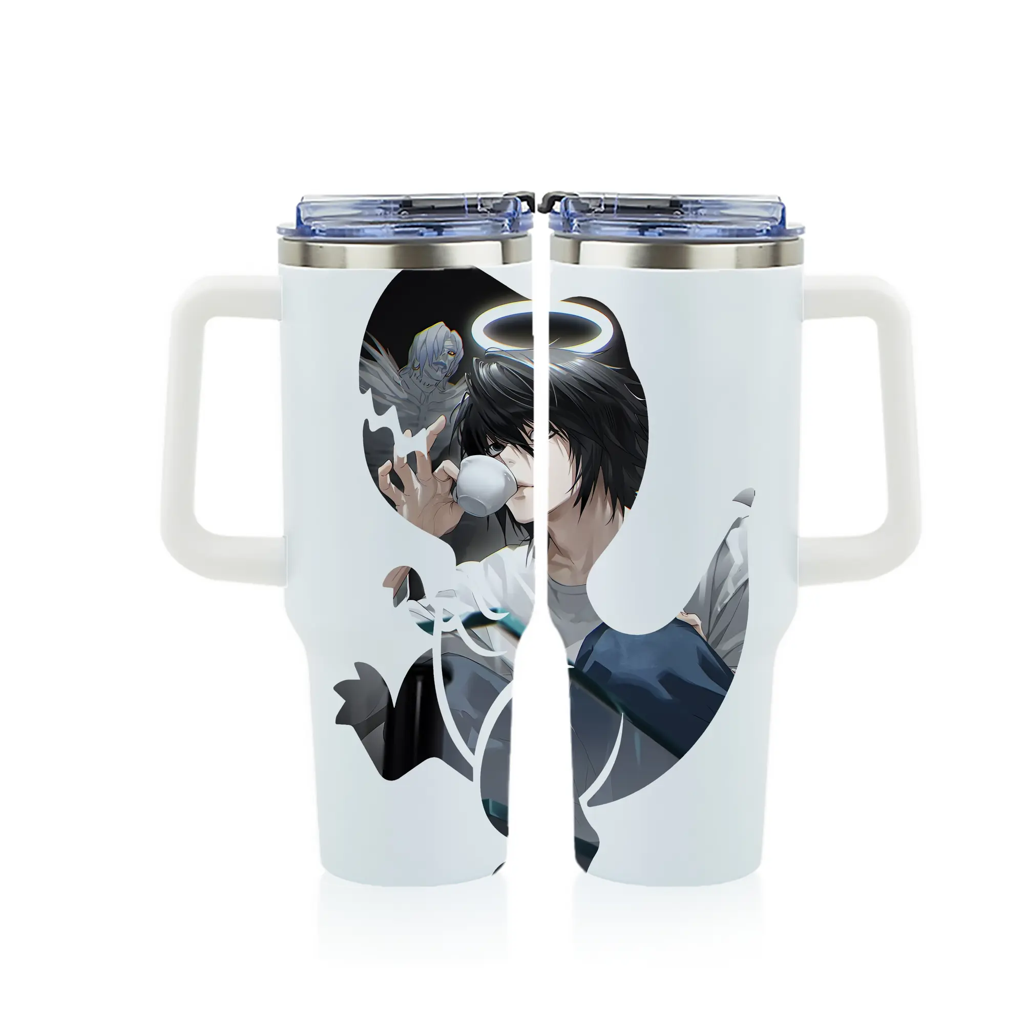 デスノート グッズ,L - 1200mL フルプリント車用タンブラー ・ 304ステンレス 内側 ・ 201ステンレス 外側 ・ 保温 保冷 ・ 通勤 ドライブ アウトドア用