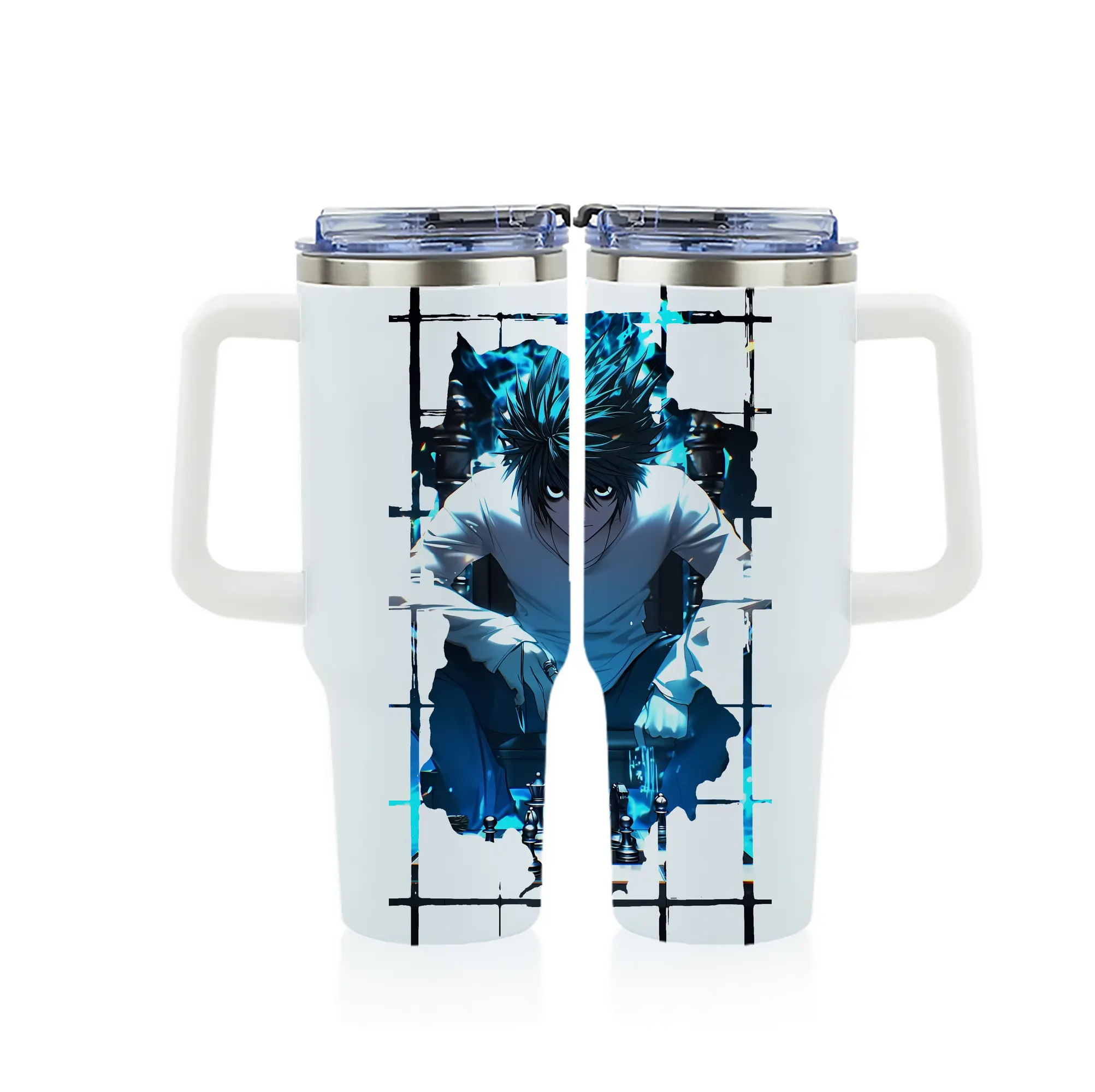 デスノート グッズ,L - 1200mL フルプリント車用タンブラー ・ 304ステンレス 内側 ・ 201ステンレス 外側 ・ 保温 保冷 ・ 通勤 ドライブ アウトドア用