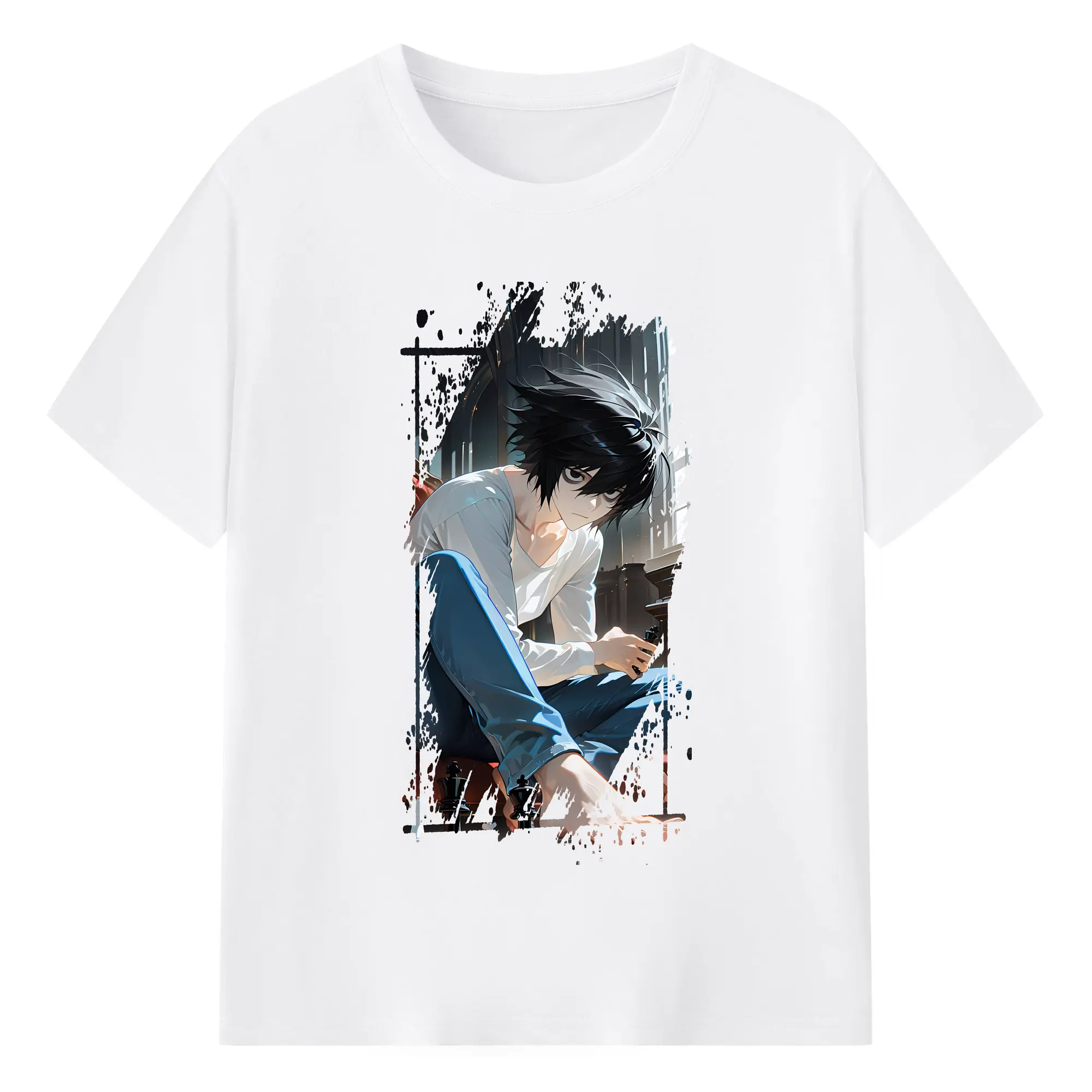 デスノート グッズ,L - 綿100％ 半袖Tシャツ ・ フロントプリント ・ 快適 通気性 ・ 日常使い 散歩 スポーツ用