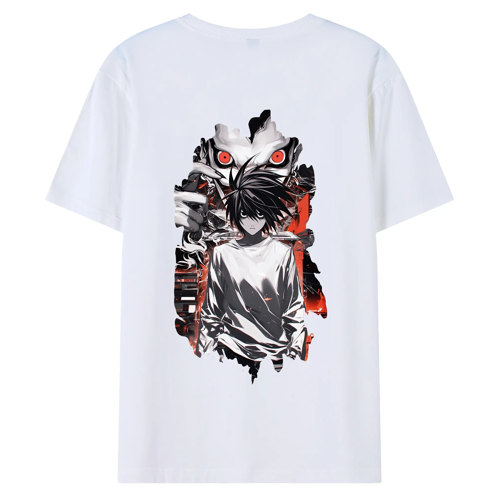 デスノート グッズ,L - 綿100％ 半袖Tシャツ ・ バックプリント ・ 快適 通気性 ・ 日常使い 散歩 スポーツ用