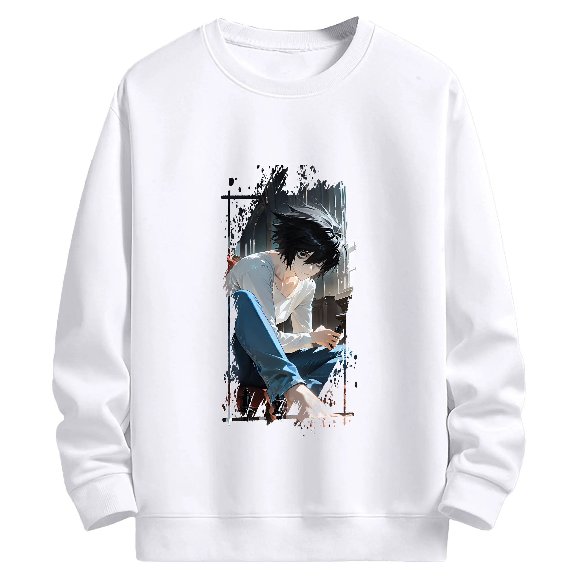 デスノート グッズ,L - 高品質 クルーネック スウェット ・ コットン59％ ポリエステル41％ ・ ユニセックス 長袖 トレーナー ・ カジュアル デイリー スポーツ 散歩用