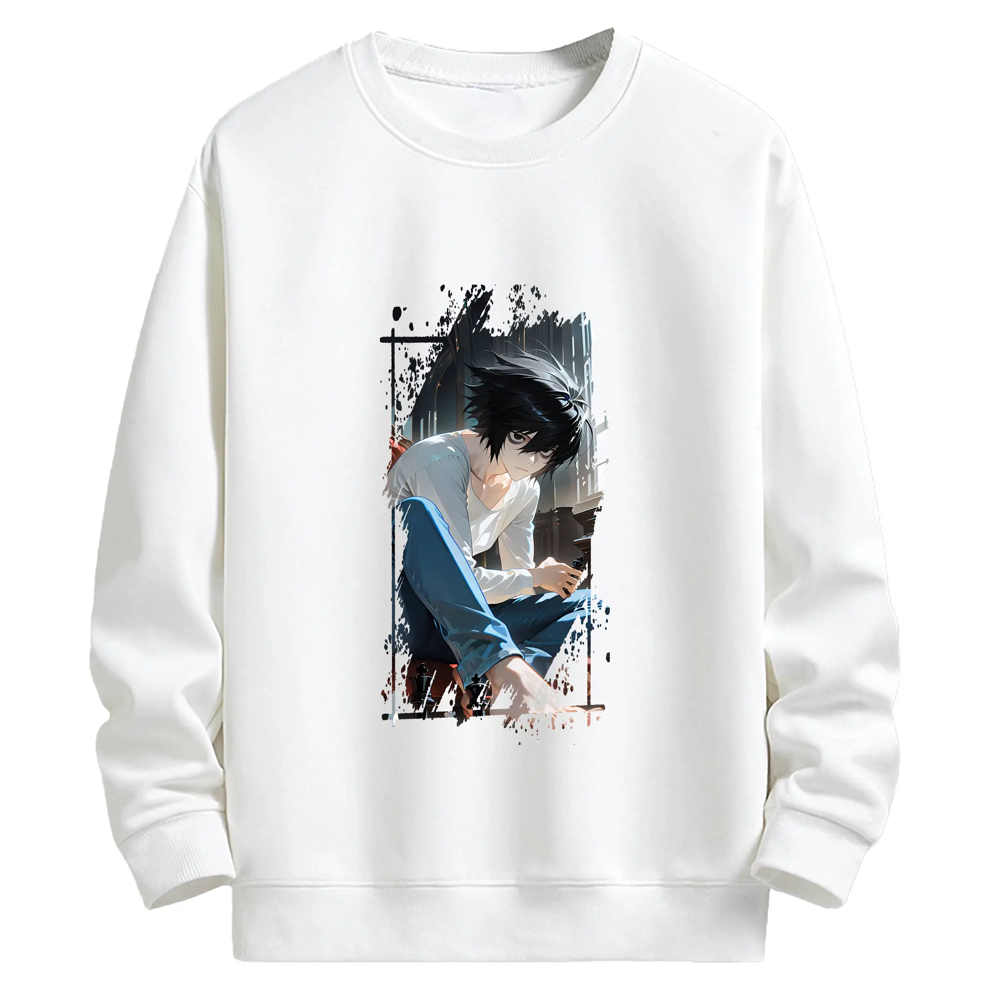 デスノート グッズ,L - キッズ クルーネックスウェットシャツ ・ フロントプリント ・ 綿80％ ポリエステル20％ ・ 快適 通学 スポーツ 日常使い お散歩用