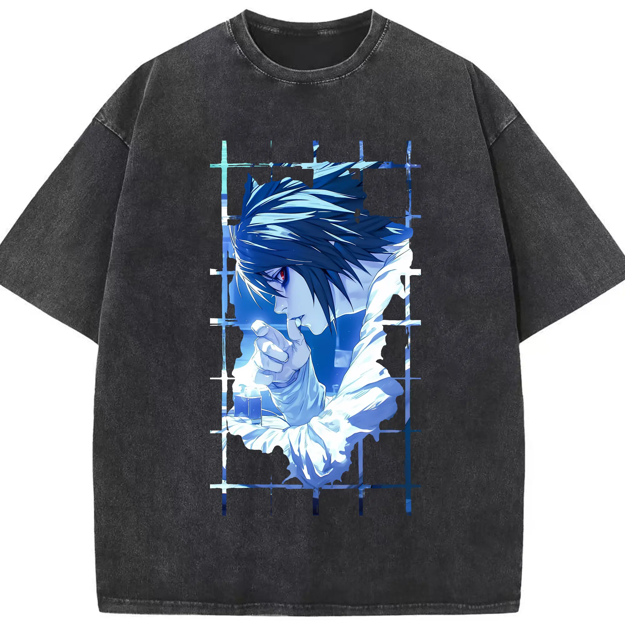 デスノート グッズ,L - 綿100％ ヴィンテージ風 半袖Tシャツ ・ フロントプリント ・ 柔らか肌触り ・ 通気性 快適 ・ スポーツ カジュアル 外出用