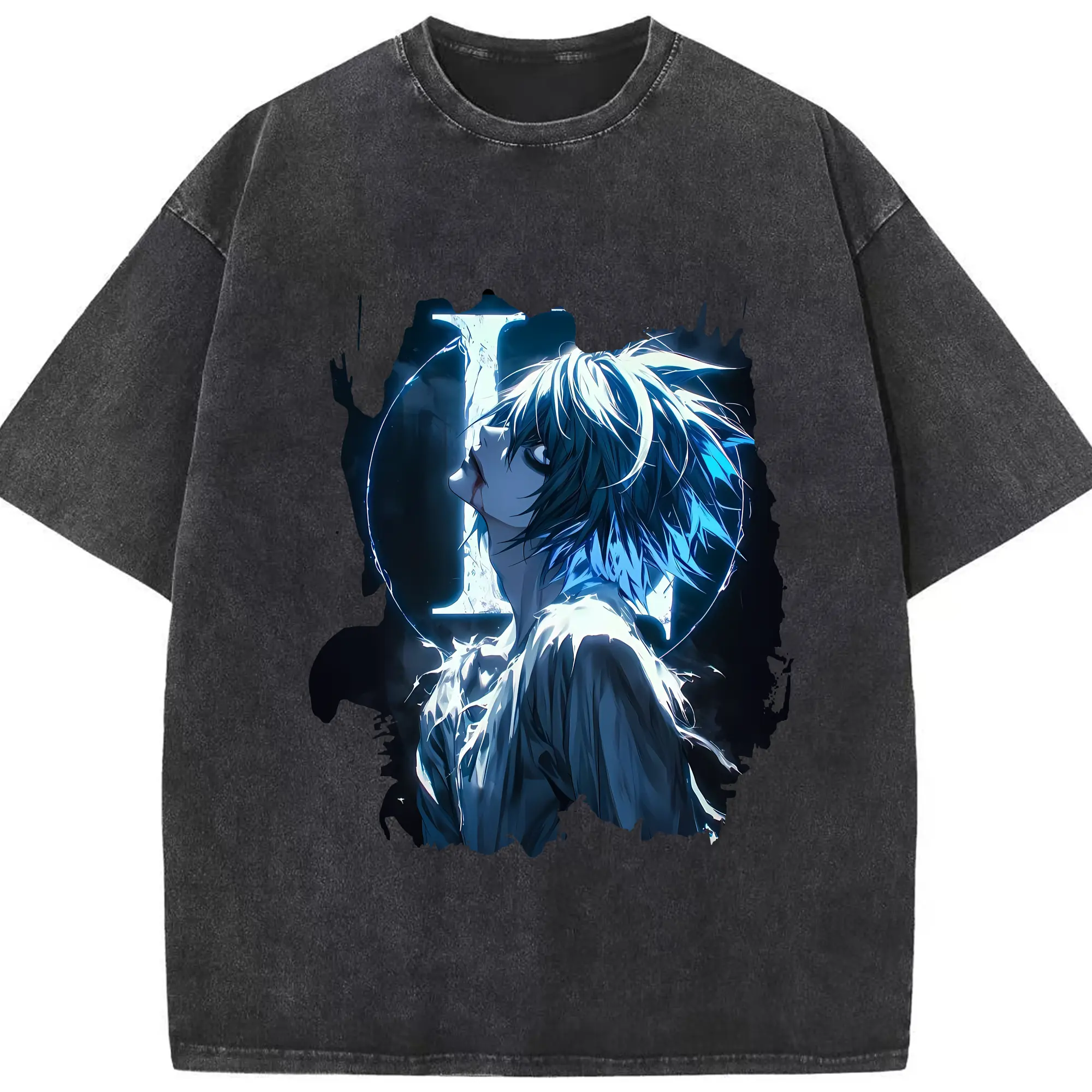 デスノート グッズ,L - 綿100％ ヴィンテージ風 半袖Tシャツ ・ フロントプリント ・ 柔らか肌触り ・ 通気性 快適 ・ スポーツ カジュアル 外出用