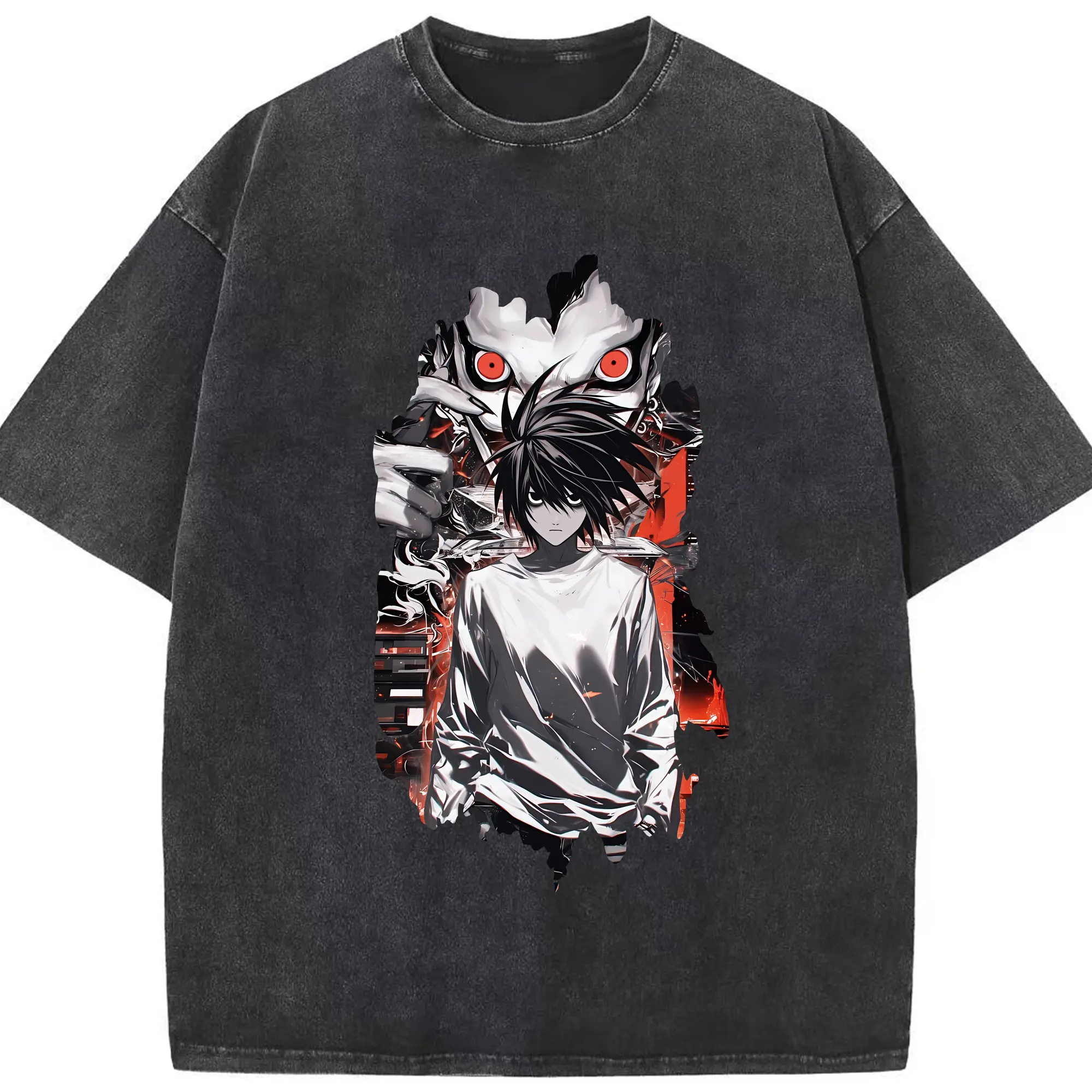 デスノート グッズ,L - 綿100％ ヴィンテージ風 半袖Tシャツ ・ フロントプリント ・ 柔らか肌触り ・ 通気性 快適 ・ スポーツ カジュアル 外出用