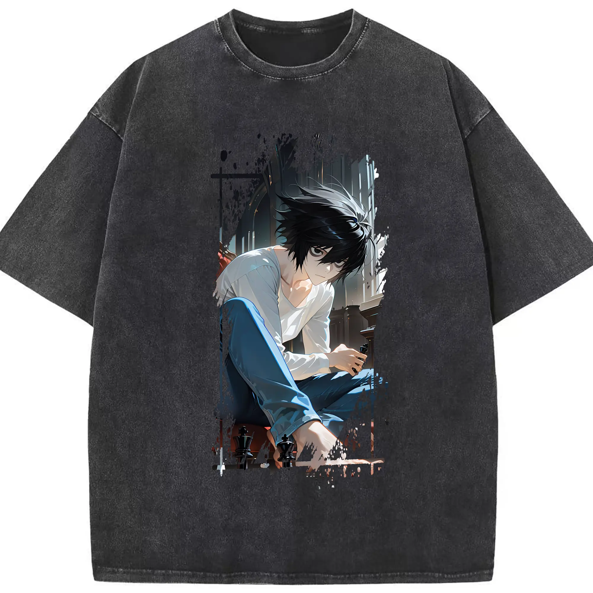 デスノート グッズ,L - 綿100％ ヴィンテージ風 半袖Tシャツ ・ フロントプリント ・ 柔らか肌触り ・ 通気性 快適 ・ スポーツ カジュアル 外出用