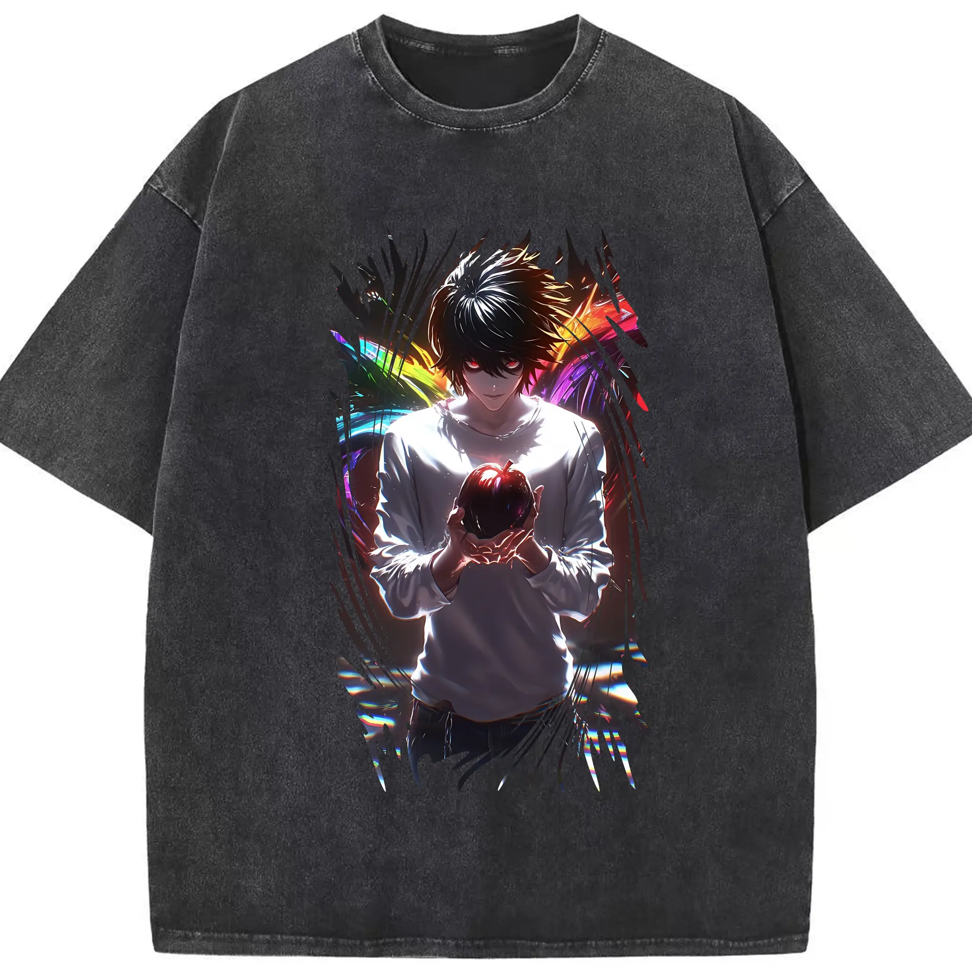 デスノート グッズ,L - 綿100％ ヴィンテージ風 半袖Tシャツ ・ フロントプリント ・ 柔らか肌触り ・ 通気性 快適 ・ スポーツ カジュアル 外出用