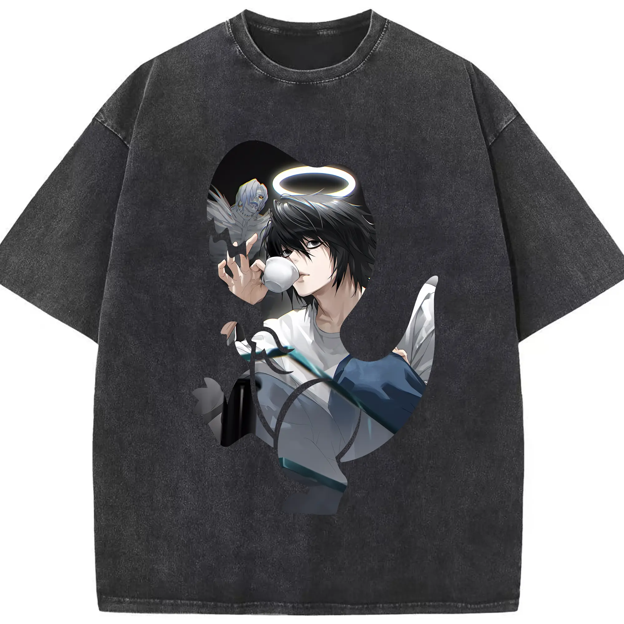 デスノート グッズ,L - 綿100％ ヴィンテージ風 半袖Tシャツ ・ フロントプリント ・ 柔らか肌触り ・ 通気性 快適 ・ スポーツ カジュアル 外出用