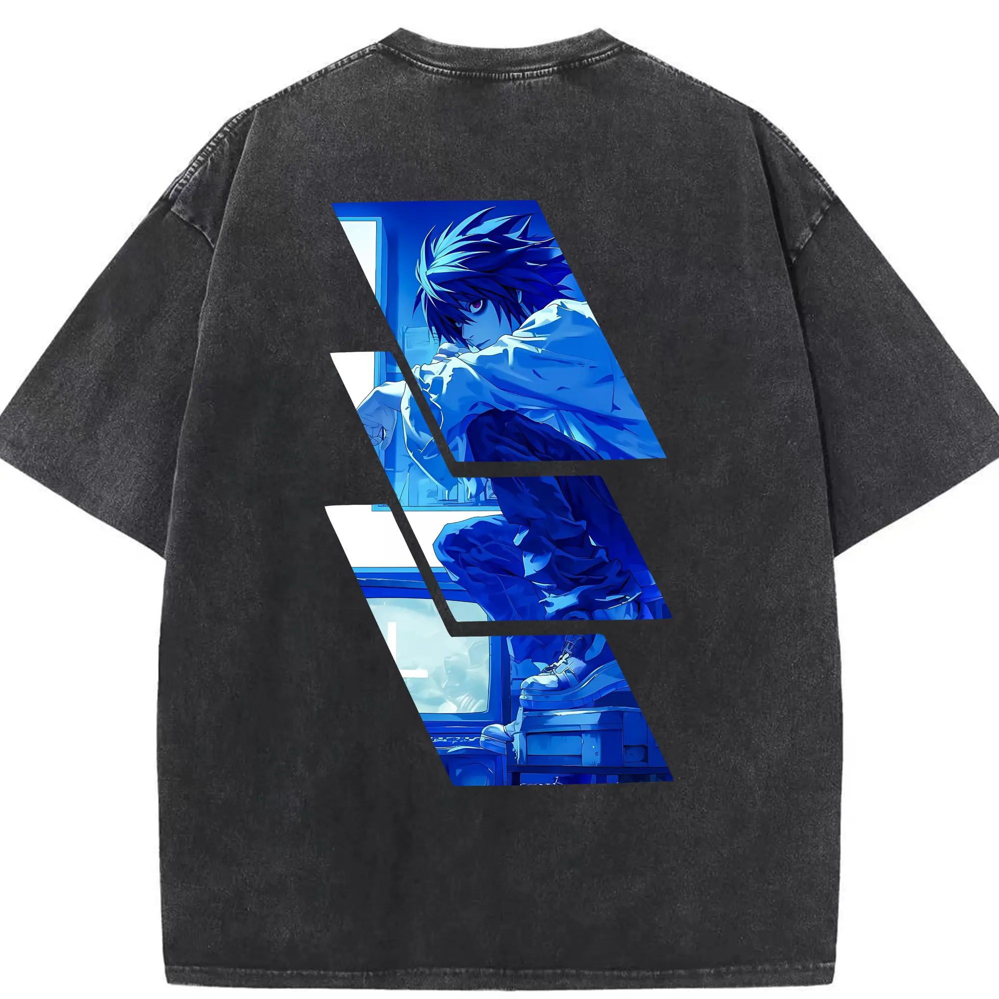 デスノート グッズ,L - 綿100％ ヴィンテージ風 半袖Tシャツ ・ 背面プリント ・ 柔らか肌触り ・ 通気性 快適 ・ スポーツ カジュアル 外出用