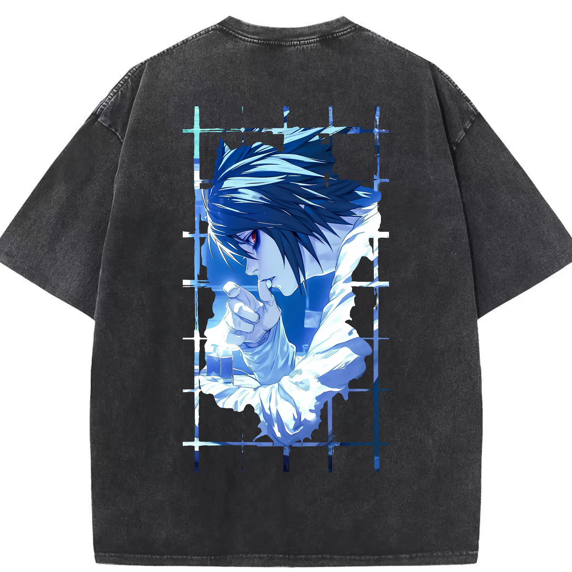 デスノート グッズ,L - 綿100％ ヴィンテージ風 半袖Tシャツ ・ 背面プリント ・ 柔らか肌触り ・ 通気性 快適 ・ スポーツ カジュアル 外出用