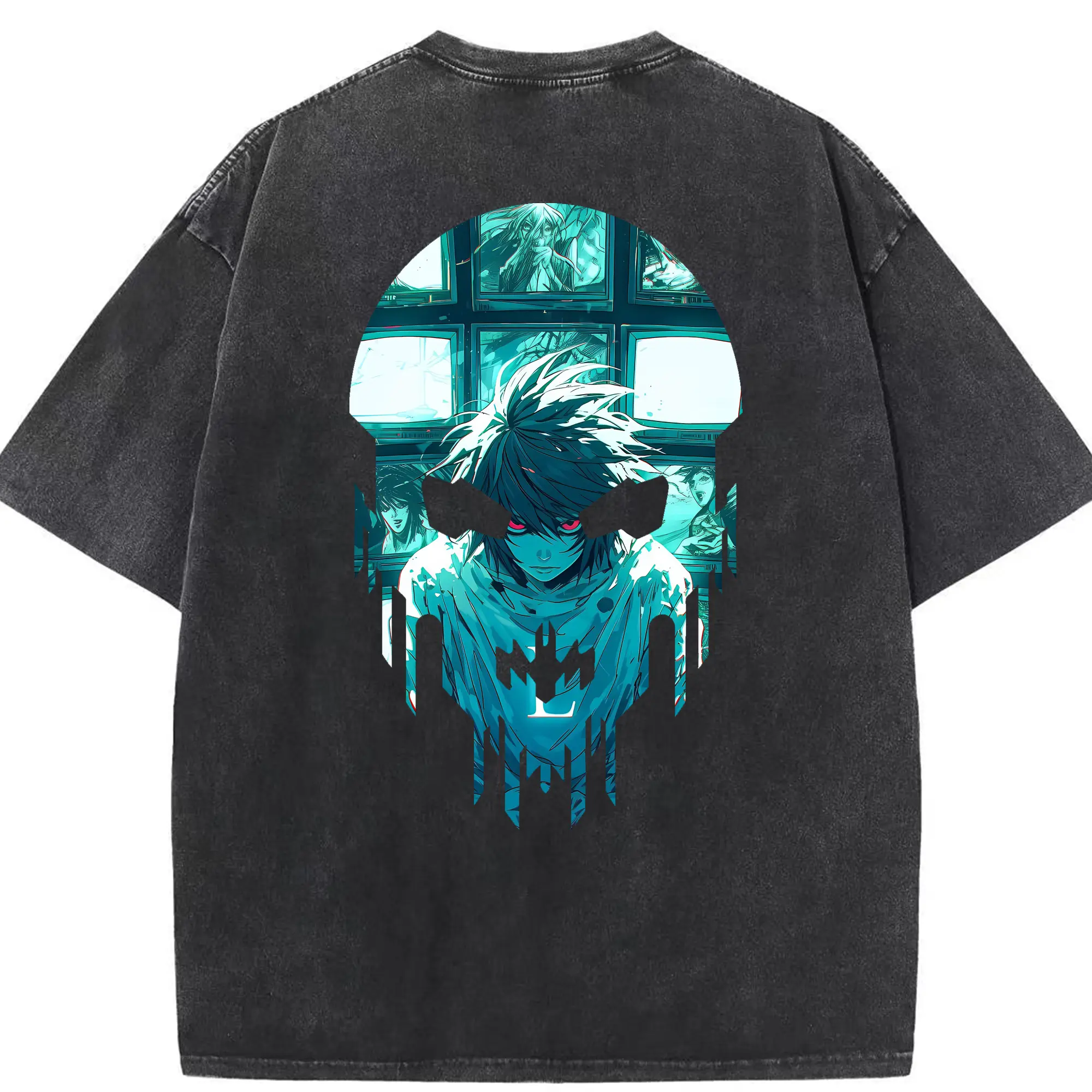 デスノート グッズ,L - 綿100％ ヴィンテージ風 半袖Tシャツ ・ 背面プリント ・ 柔らか肌触り ・ 通気性 快適 ・ スポーツ カジュアル 外出用